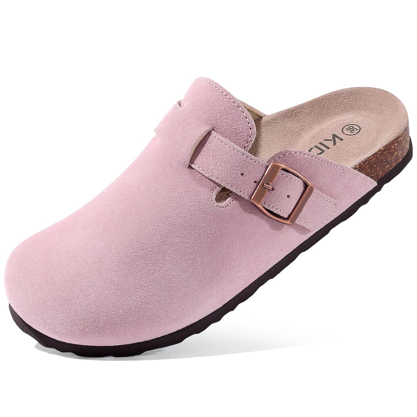 KIDMI Genuine Suede Clogs for Women Cork Footbed Sandals Leather Mules Potato Shoes with Arch Support