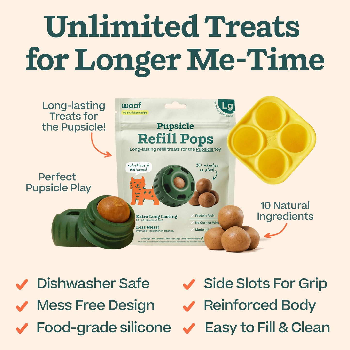 WOOF Starter Pack - Interactive Dog Toys for Boredom - Dog Treat Molds Silicone - Chicken-Flavored Healthy Treats for Dogs - Pupsicle Doggy Enrichment Toy - for Large Pups - 25-75 lbs