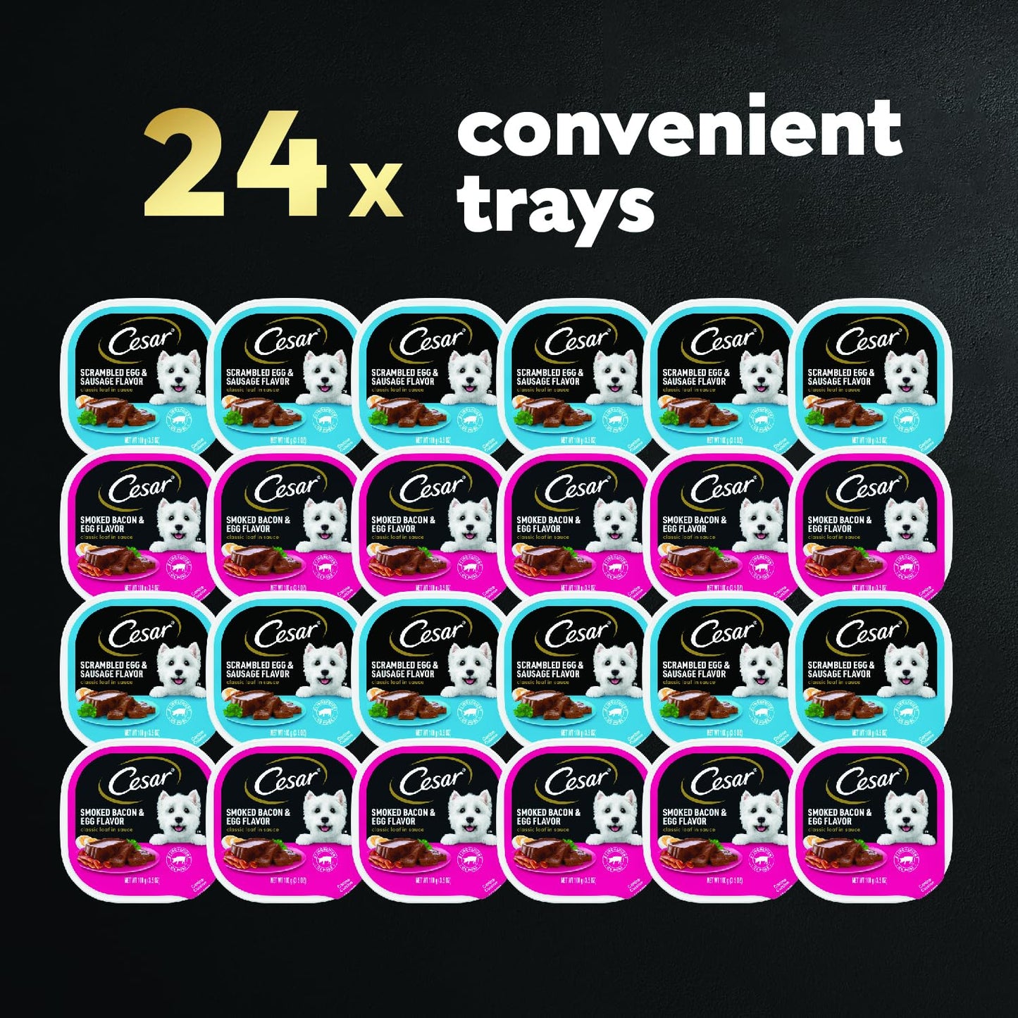 Cesar Wet Dog Food Classic Loaf in Sauce Grilled Chicken, Filet Mignon, Porterhouse Steak, Beef, Chicken & Liver and Turkey Variety Pack 3.5 oz. Easy Peel Trays (36 Count, Pack of 1)