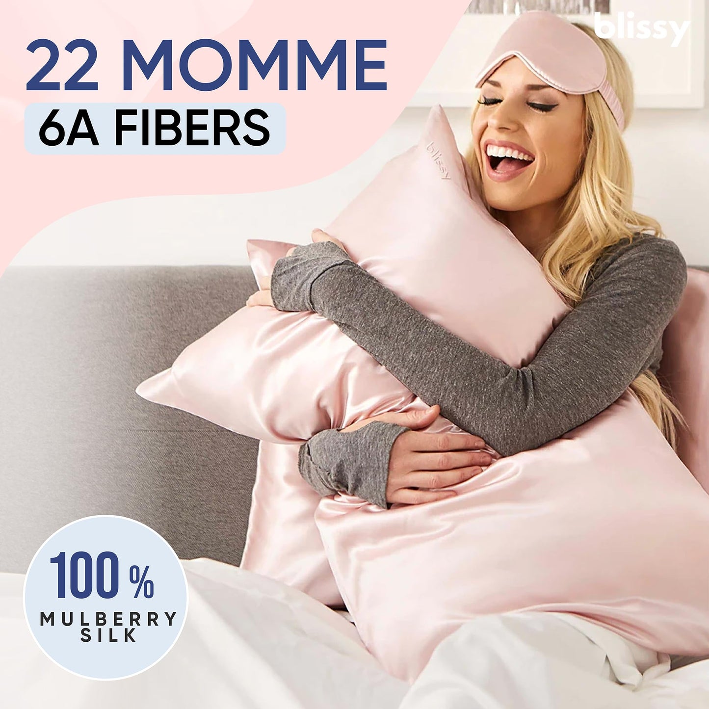 Blissy Silk Pillowcase - 100% Pure Mulberry Silk - 22 Momme 6A High-Grade Fibers - Silk Pillow Cover for Hair & Skin - Regular, Queen & King (Blissy White, Standard)