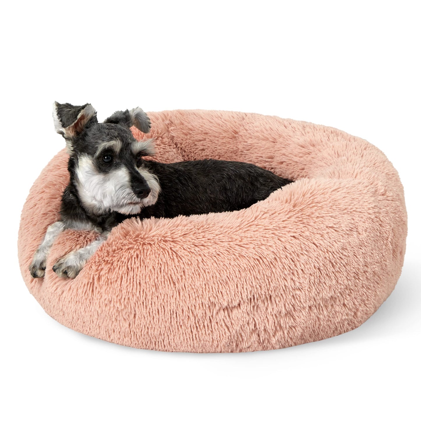Bedsure Calming Dog Bed Medium Size Dog - Donut Washable Medium Pet Bed, 30 inches Anti-Slip Round Fluffy Plush Faux Fur Cat Bed, Fits up to 45 lbs Pets, Camel