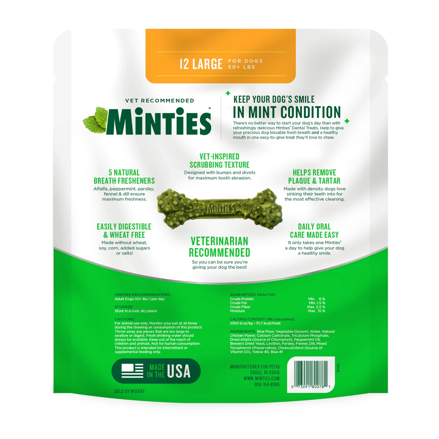 Minties Dog Dental Bone Treats, Tiny/Small Dental Dog Treats, 16 Ounces, Cleans Teeth, Fight Bad Breath, Removes Plaque and Tartar, 16 Count