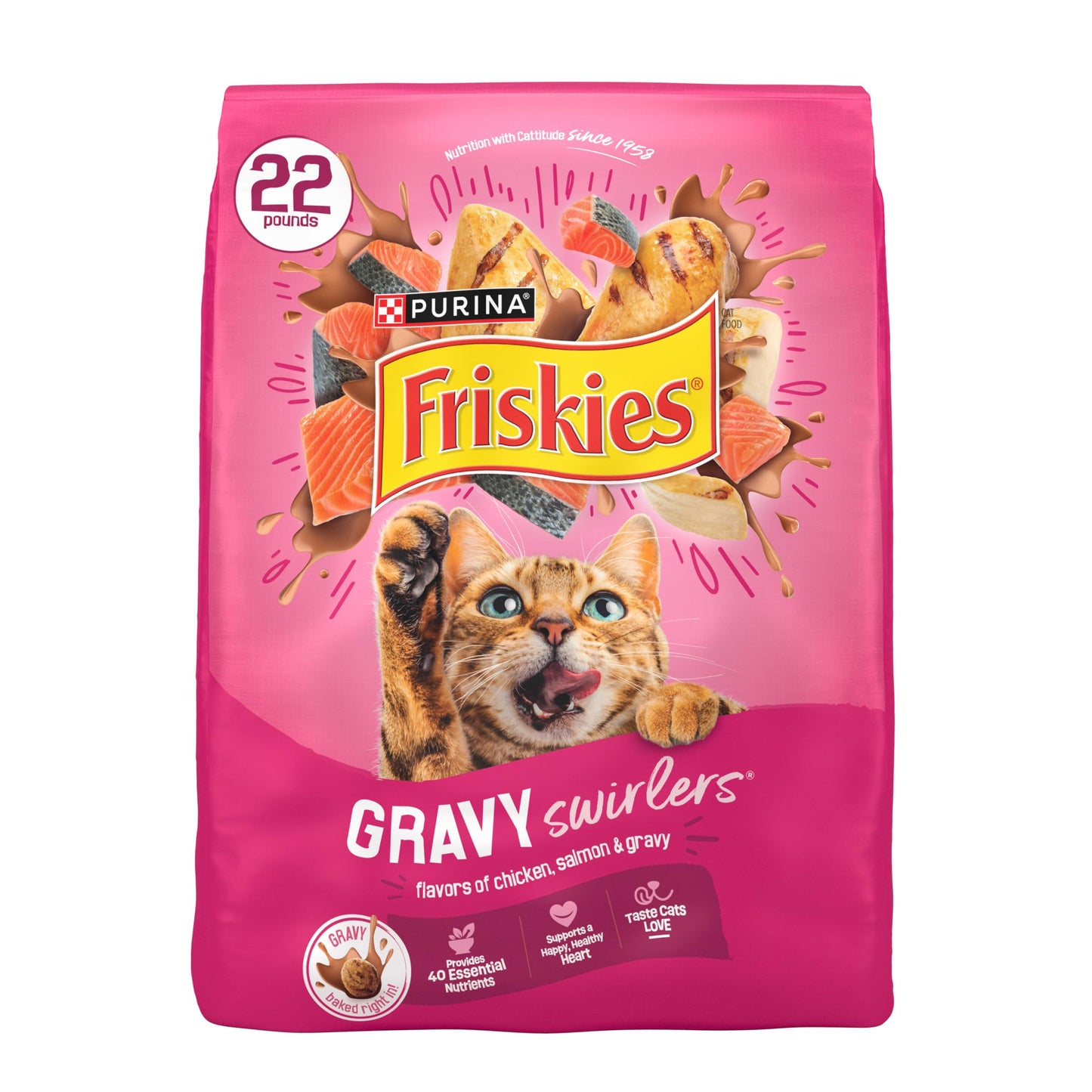 Purina Friskies Gravy Swirlers With Flavors of Chicken, Salmon and Gravy Dry Cat Food - 3.15 lb. Bag