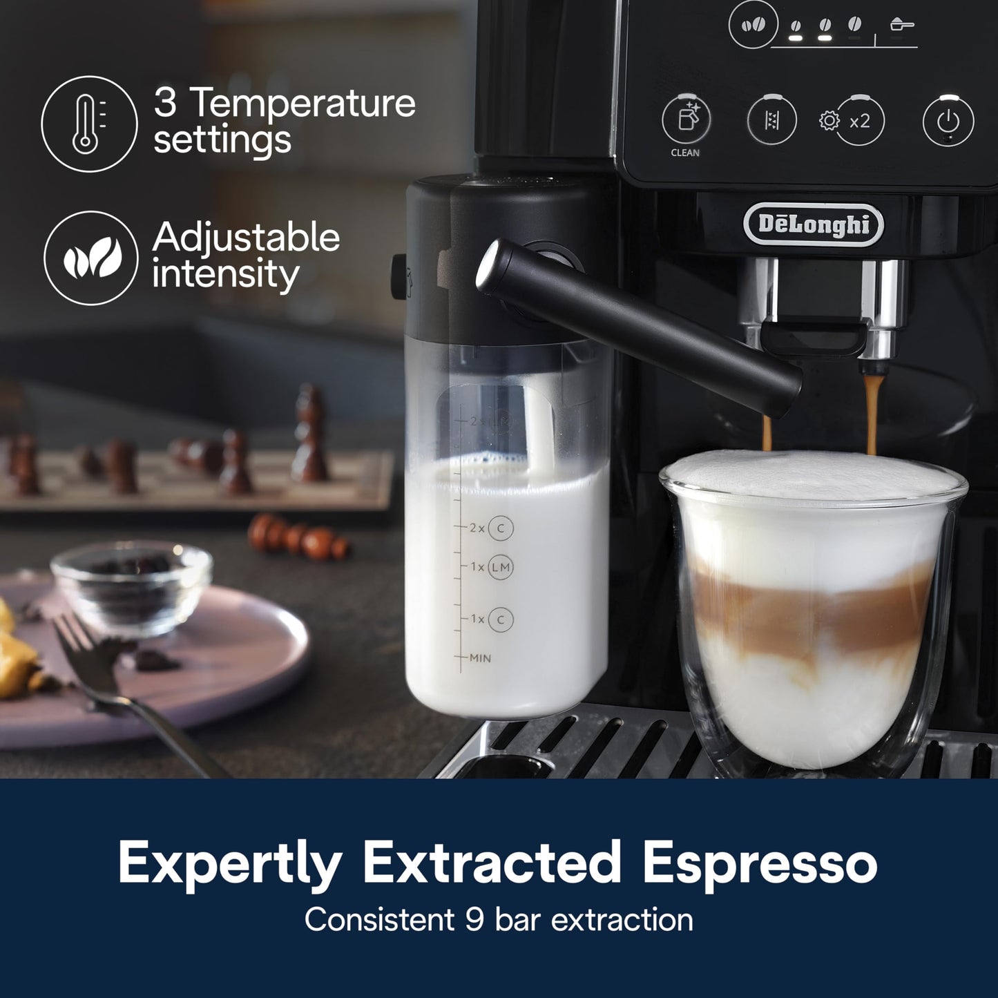 De'Longhi Magnifica Plus Fully Automatic Espresso Machine - Brew 18+ One Touch Coffee Recipes for up to 4 User Profiles, Automatic Milk Steam Wand & Built-in Grinder, Touchscreen Display