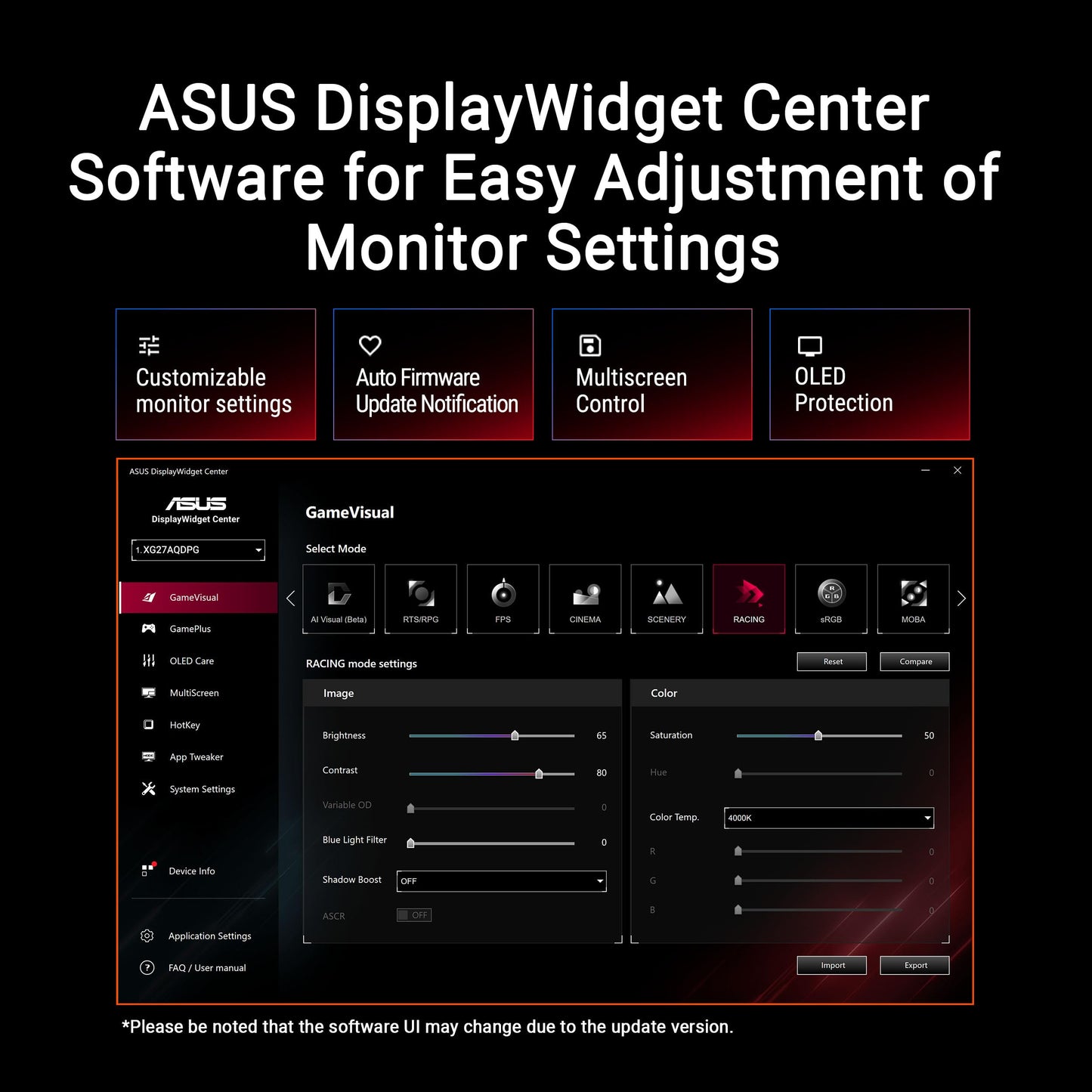 ASUS ROG Swift 32” 4K OLED Gaming Monitor (PG32UCDM) - UHD (3840 x 2160), QD-OLED, 240Hz, 0.03ms, G-SYNC Compatible, Custom Heatsink, Graphene Film, 99% DCI-P3, True 10-bit, 90W USB-C