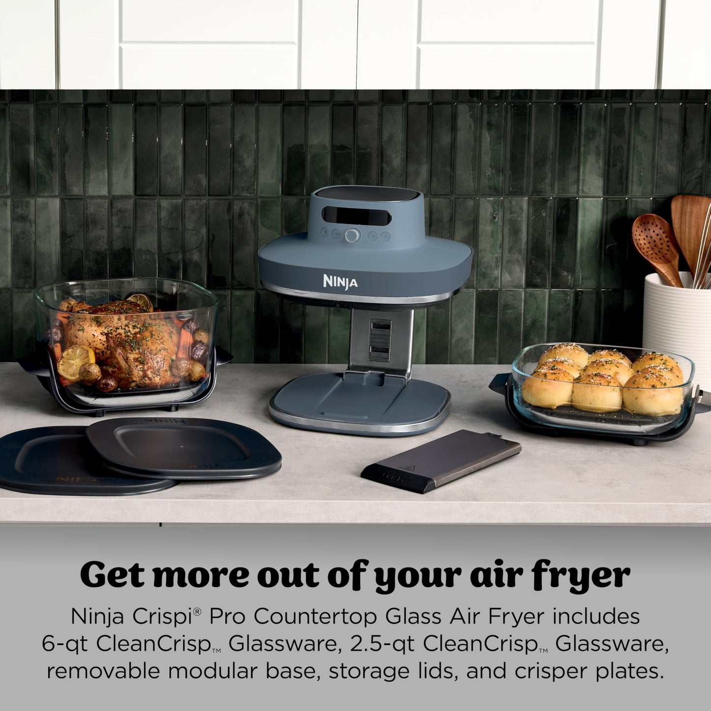 Ninja Crispi Pro 6-in-1 Glass Air Fryer | 6qt & 2.5qt Glass Containers with Storage Lids | Non-Toxic | Meal Prep, Microwave, Freezer & Dishwasher Safe | Air Fry, Bake & More | Cyberspace | AS101CY