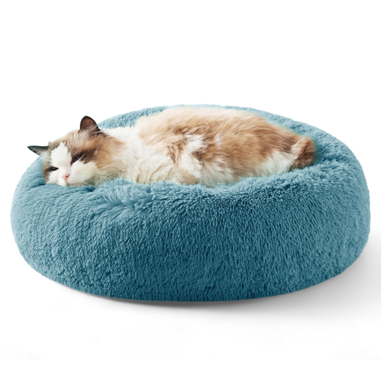 Bedsure Calming Dog Bed Medium Size Dog - Donut Washable Medium Pet Bed, 30 inches Anti-Slip Round Fluffy Plush Faux Fur Cat Bed, Fits up to 45 lbs Pets, Camel