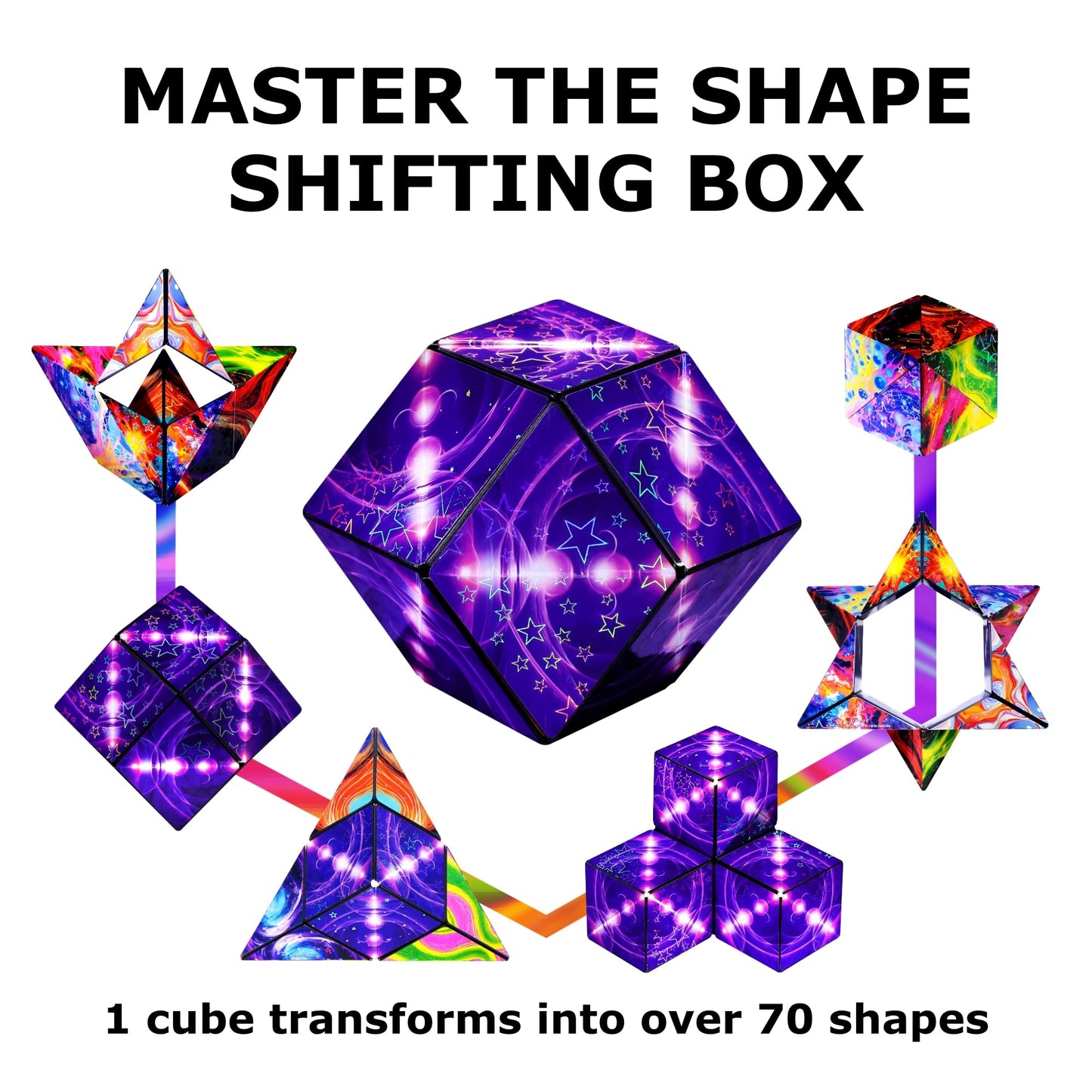 SHASHIBO Shape Shifting Box - Award-Winning Fidget Toy w/ 36 Rare Earth Magnets - Fidget Cube Transforms Into Over 70 Shapes, Sensory Toy Gift for Kids, Teens, and Adults (Vapor)