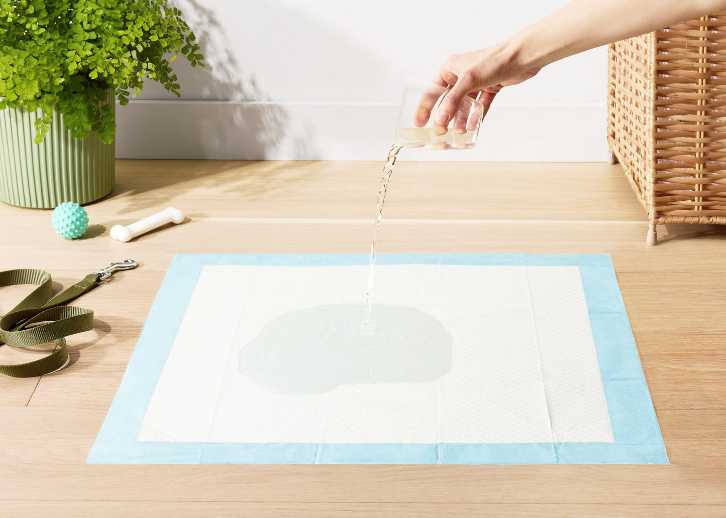 Amazon Basics Dog and Puppy Pee Pads, 5-Layer Leak-Proof Super Absorbent, Quick-Dry Surface, Potty Training, Regular (22x22"), 100 Count, Blue & White