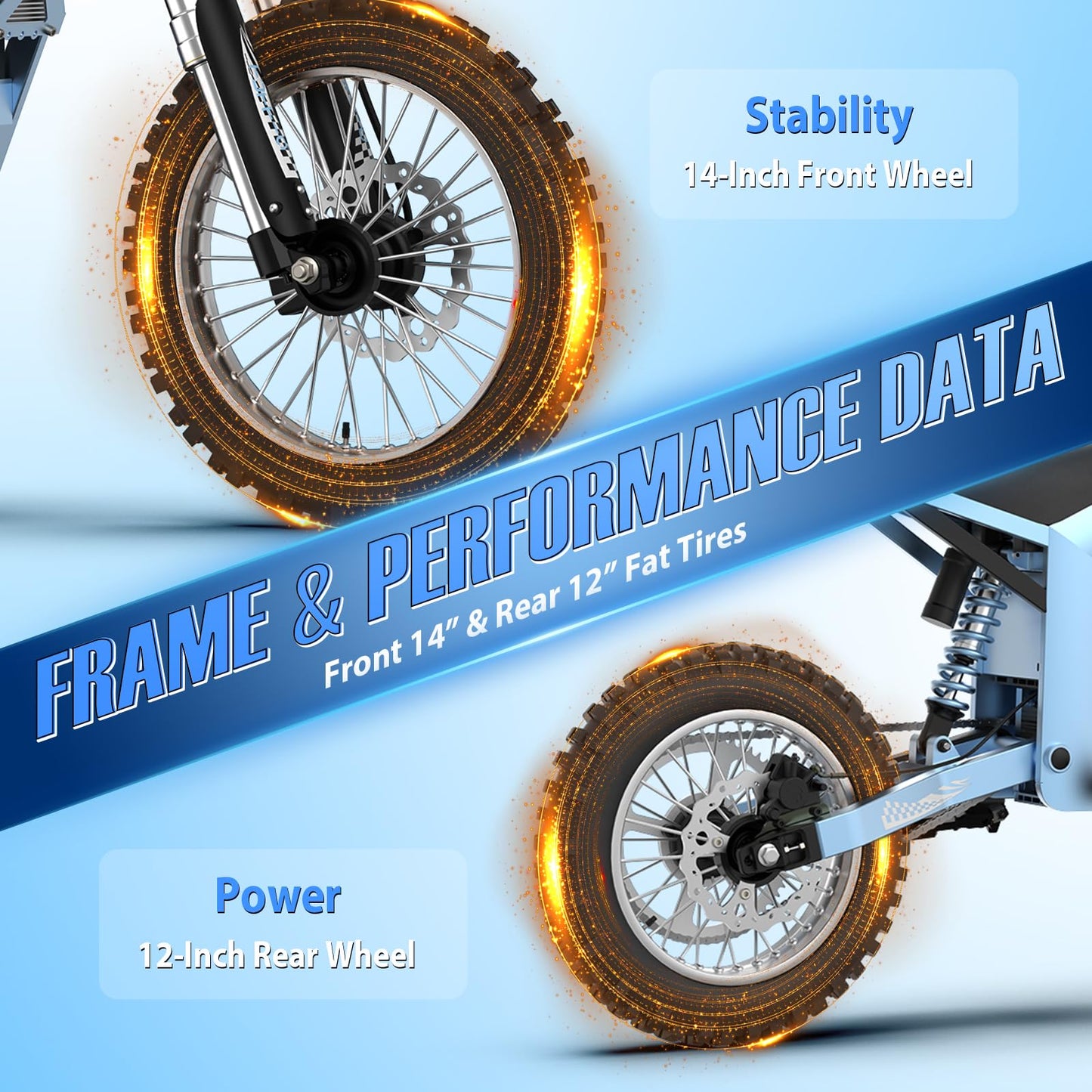 Tuttio Soleil 01 Electric-Dirt-Bike Soleil 01 BF Electric-Bike with 48V 21Ah Removable Battery, 37MPH, 14"/12" Fat Tire E-Motorcycle for Mountain Off-Road Teens Adults, Fit Age 13+