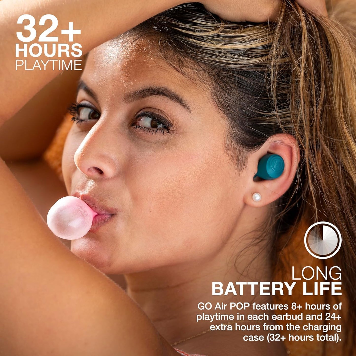 JLab Go Air Pop+ True Wireless Earbuds, in Ear Headphones, Bluetooth Earphones, 35H Playtime Ear Buds, Bluetooth Earbuds with Microphone, USB-C Charging Case, Dual Connect, EQ3 Sound, Black