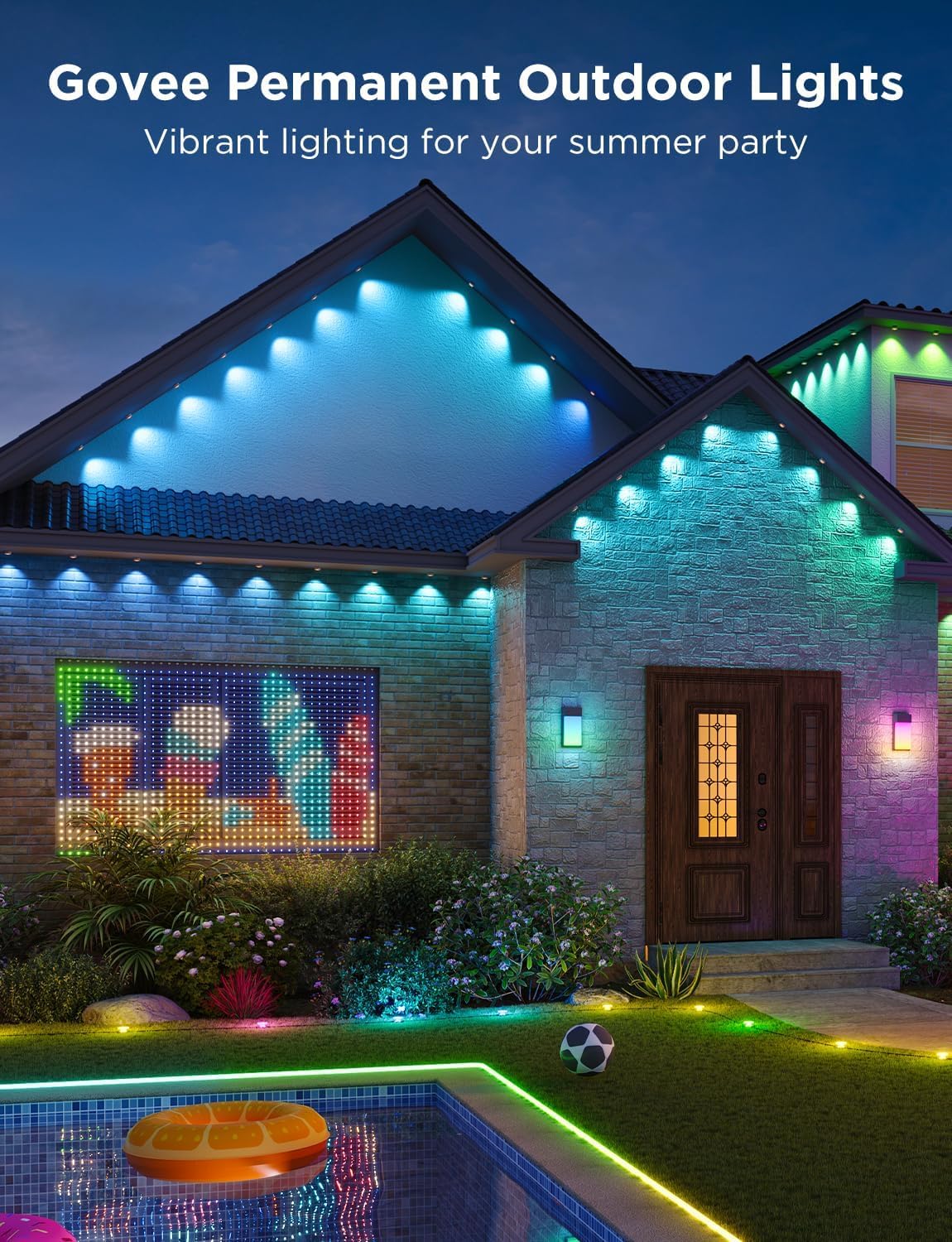 Govee Permanent Outdoor Lights Pro, 200ft with 120 RGBIC LED Lights for Daily and Accent Lighting, 75 Scene Modes for Outdoor Decor, IP67 Waterproof, Works with Alexa, Google Assistant, Matter, White