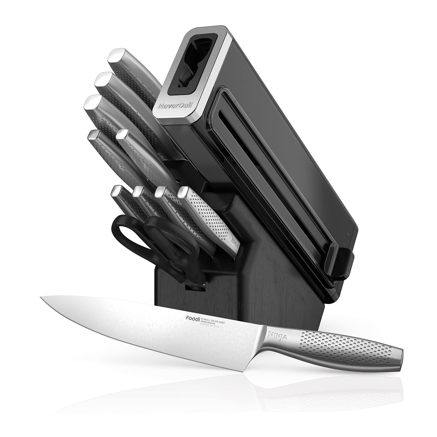 Ninja Knife Set, Knife Sharpener, Knife Block Set, Stainless Steel Knives, 14 Piece Set, Steak Knives, Chef Knives and More, Foodi NeverDull, Black, K32014