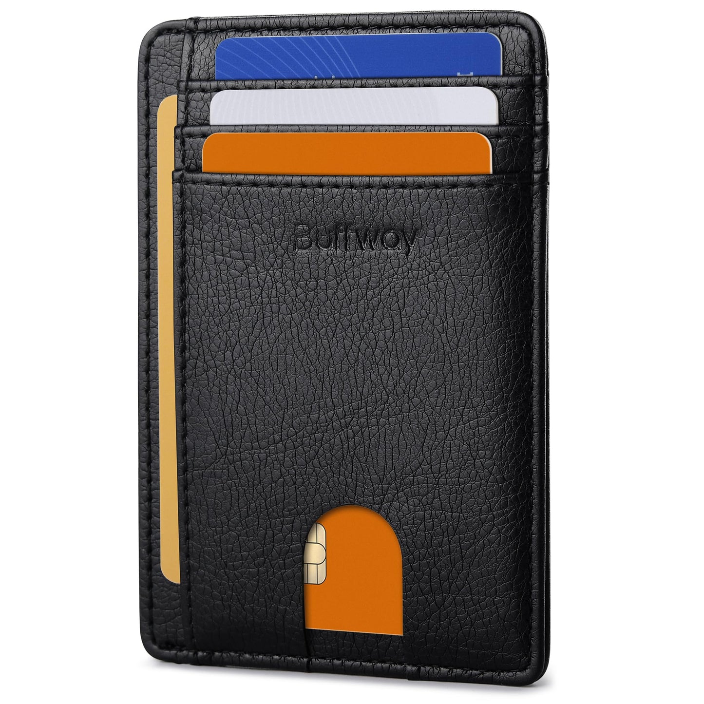 Buffway Slim Minimalist Front Pocket RFID Blocking Leather Wallets for Men and Women - Alaska Black