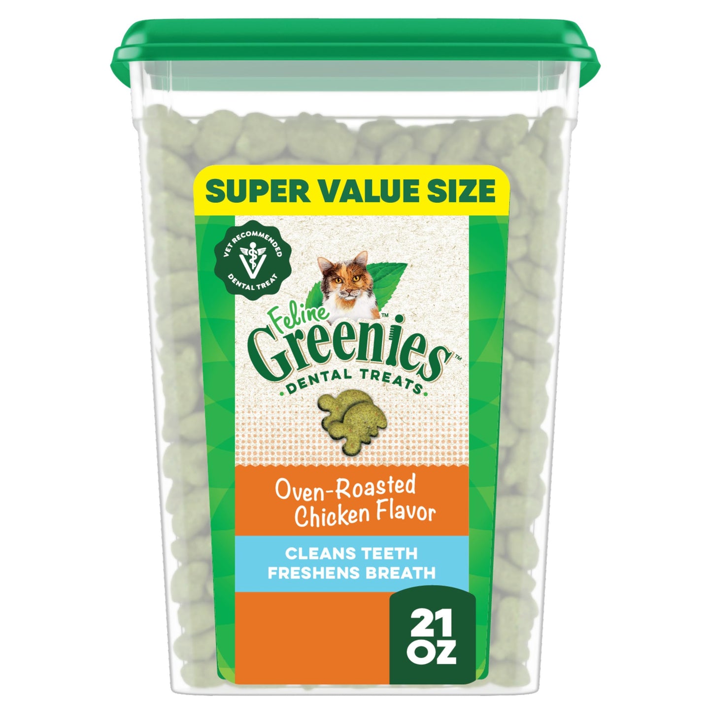 Greenies Feline Adult Dental Cat Treats, Oven Roasted Chicken Flavor, 9.75 oz. Tub