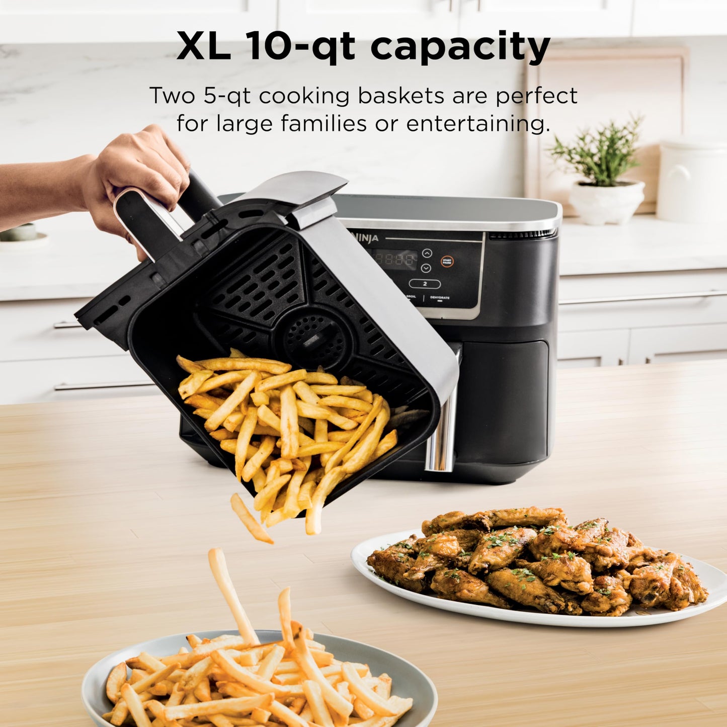 Ninja DZ401 Foodi 10 Quart 6-in-1 DualZone XL 2-Basket Air Fryer with 2 Independent Frying Baskets, Match Cook & Smart Finish to Roast, Broil, Dehydrate for Quick, Easy Family-Sized Meals, Grey