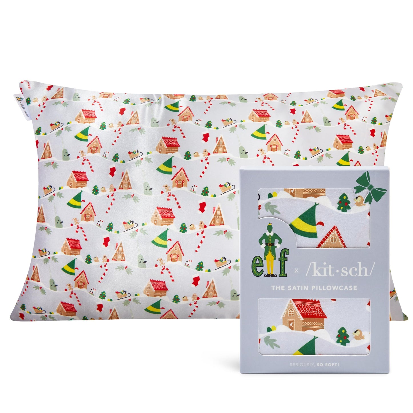 Kitsch x Elf North Pole - Satin Pillowcase with Zipper for Hair & Skin – Softer Than Silk, Cooling Pillow case, Wrinkle-Free, Machine Washable, Queen/Standard (19x26)