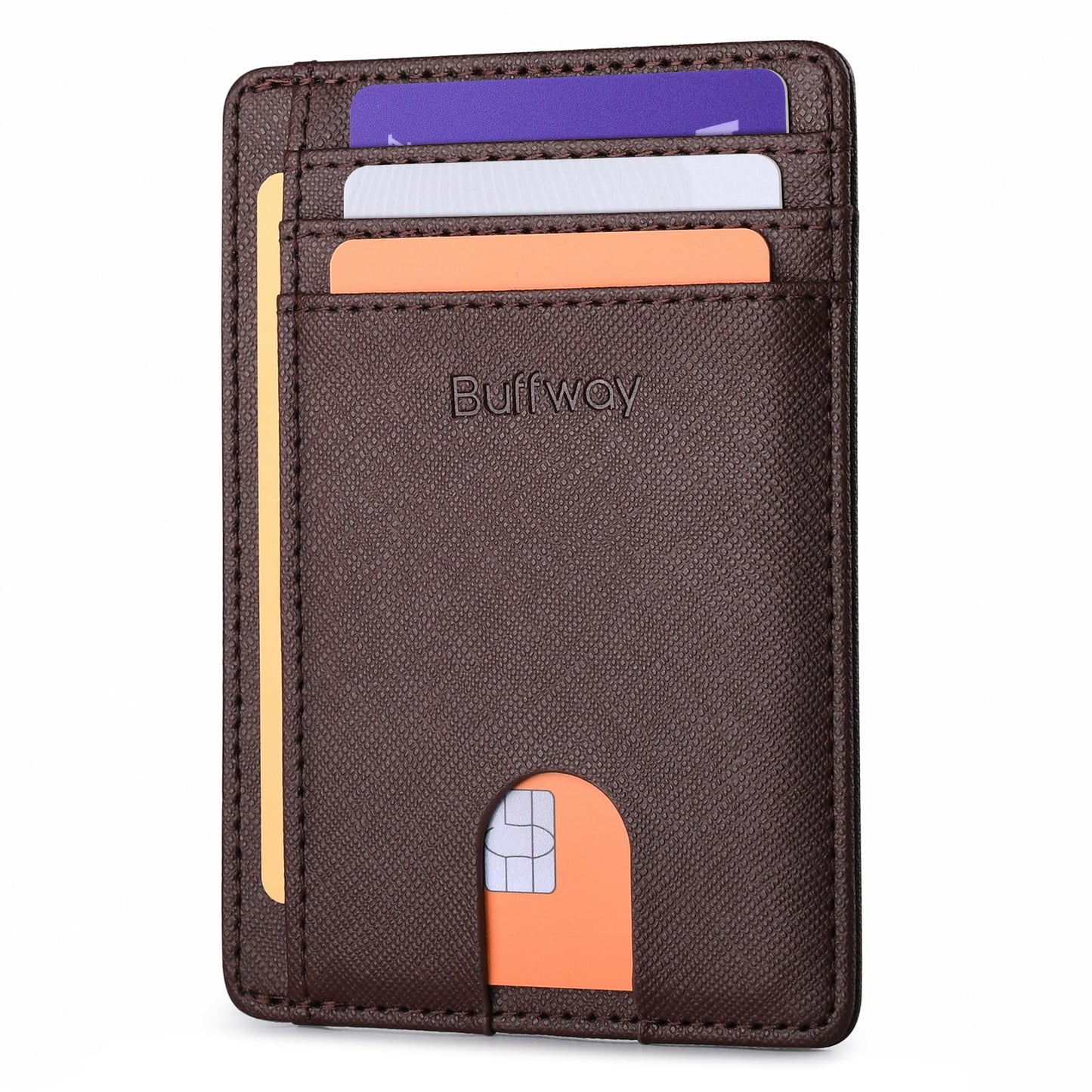 Buffway Slim Minimalist Front Pocket RFID Blocking Leather Wallets for Men and Women - Alaska Black