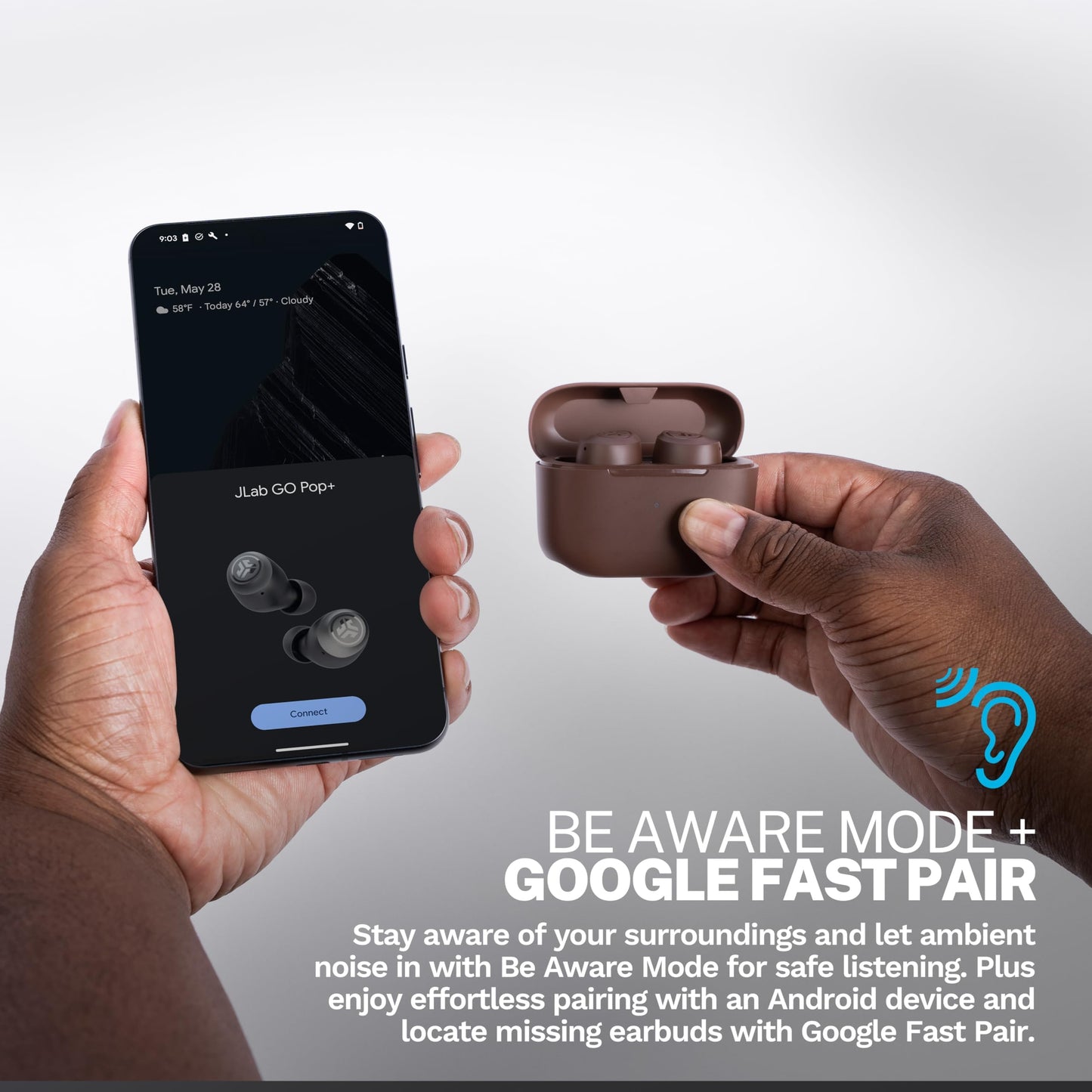 JLab Go Air Pop+ True Wireless Earbuds, in Ear Headphones, Bluetooth Earphones, 35H Playtime Ear Buds, Bluetooth Earbuds with Microphone, USB-C Charging Case, Dual Connect, EQ3 Sound, Black