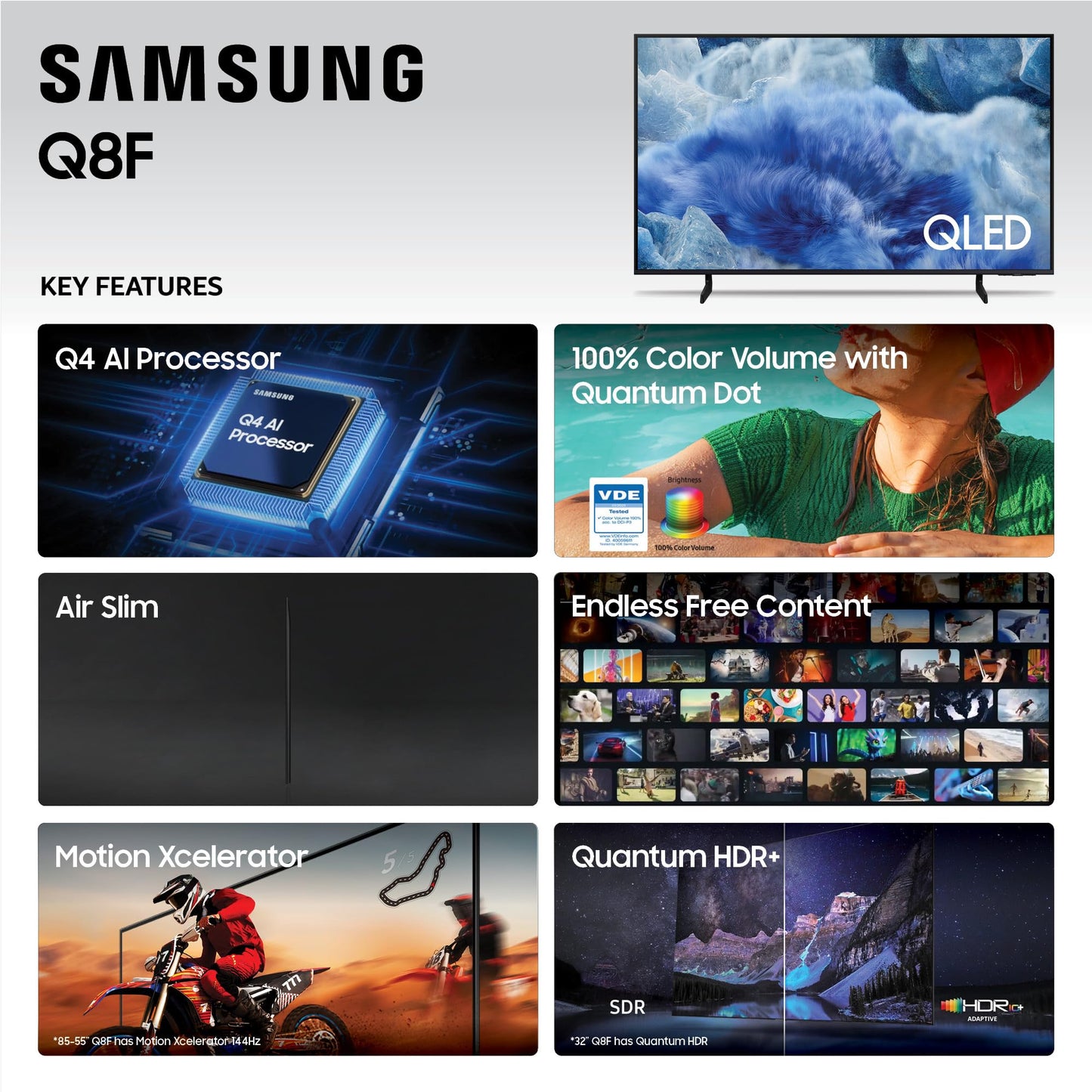 Samsung 65-Inch Class QLED Q8F 4K UHD Smart TV (2025 Model) Q4 AI Processor, 100% Color Volume with Quantum Dot, AirSlim Design, Endless Free Content, Samsung Vision AI, Alexa Built-in