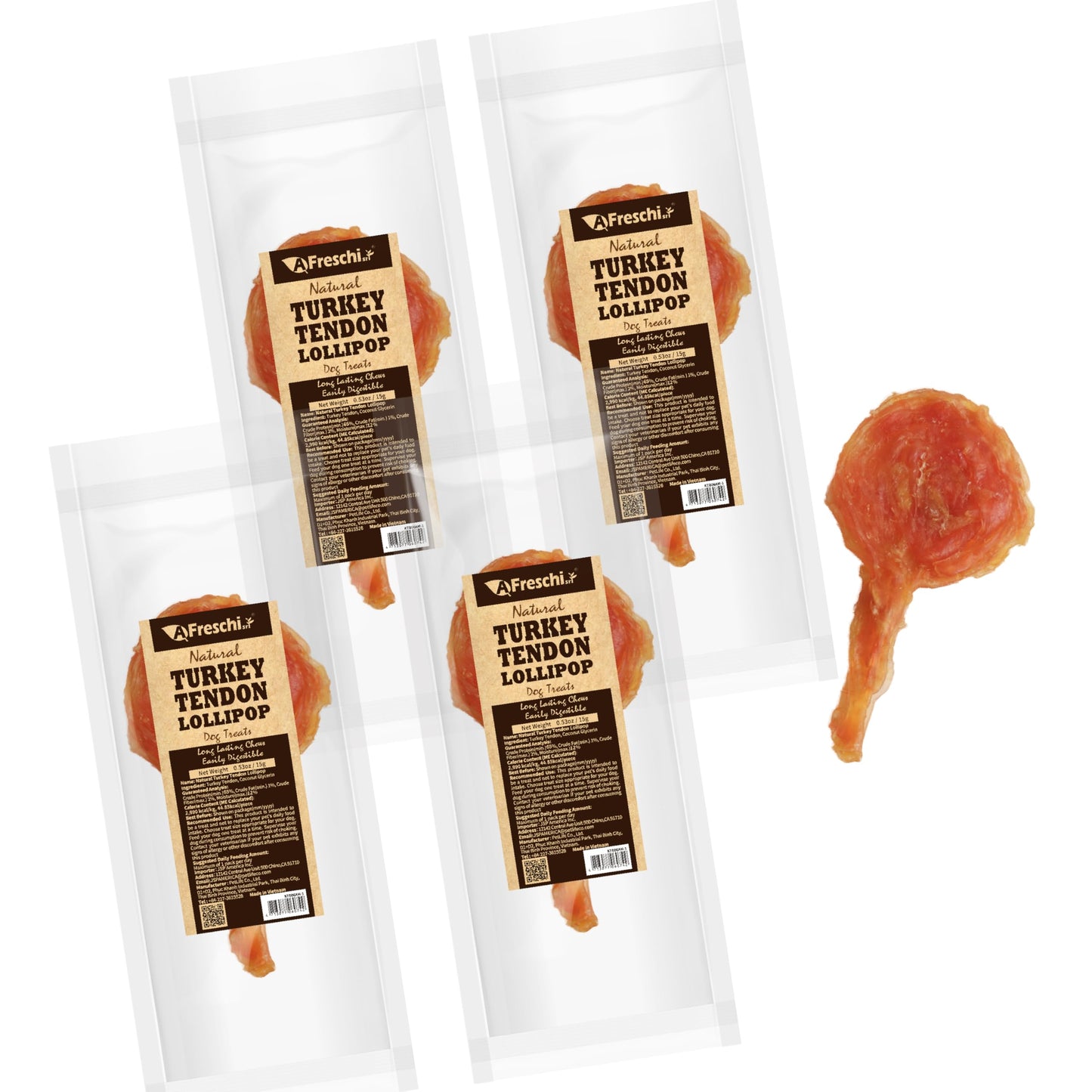 AFreschi Turkey Tendons for Dogs, USA-Sourced, Healthy Dog Treats, Rawhide-Free Puppy Chews, Long Lasting, All Natural, Hypoallergenic Dog Treats for Small Breeds, 3 oz Pack Strips