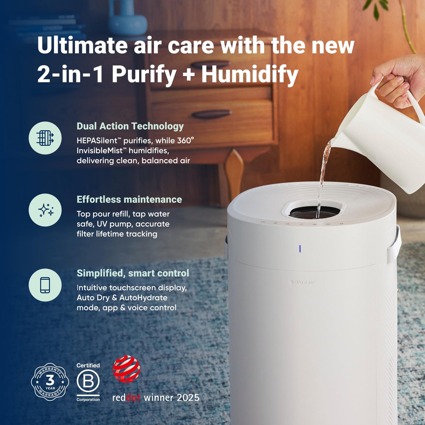 BLUEAIR Air Purifier for Small Room, Bedroom, Home, Cleans 926 sqft in one hour, HEPASilent Air Cleaner for Pets, Allergens, Virus, Dust, Mold, Smoke - Blue Pure 511i Max