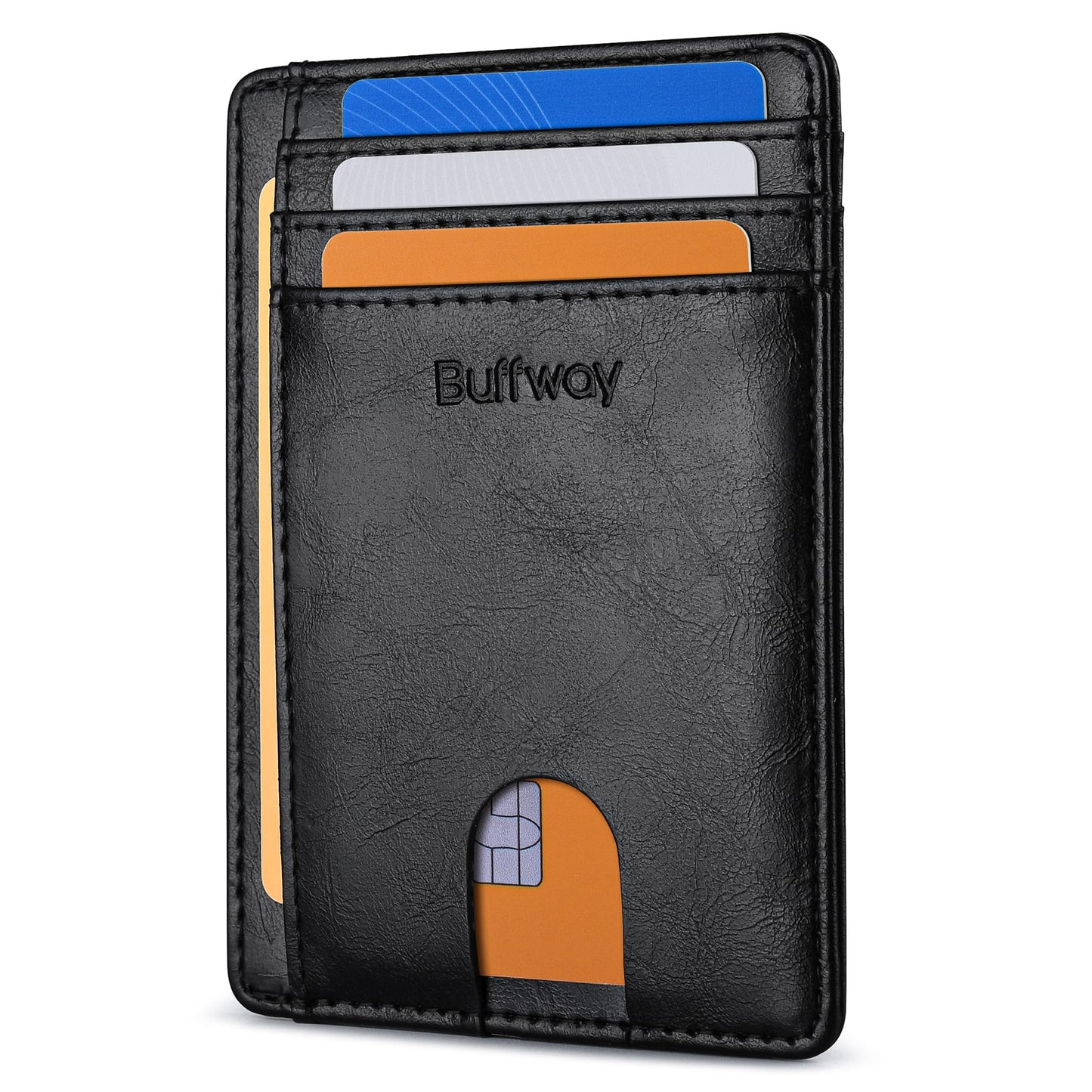 Buffway Slim Minimalist Front Pocket RFID Blocking Leather Wallets for Men and Women - Alaska Black