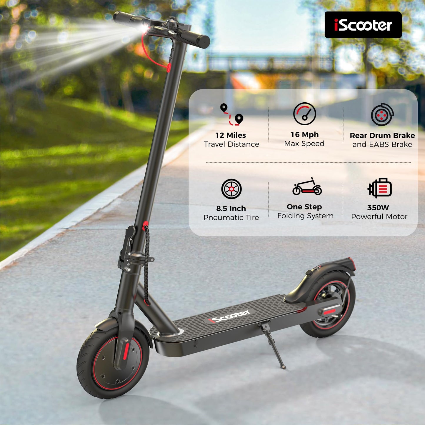 iScooter Electric Scooter Adults & Big Kids, 500/650 Peak Power, Up to 15/18/25 Miles Range, 19/22/25 MPH Top Speed, Cruise Control, Dual Braking System, Foldable E Scooter for Commuting & Campus Use
