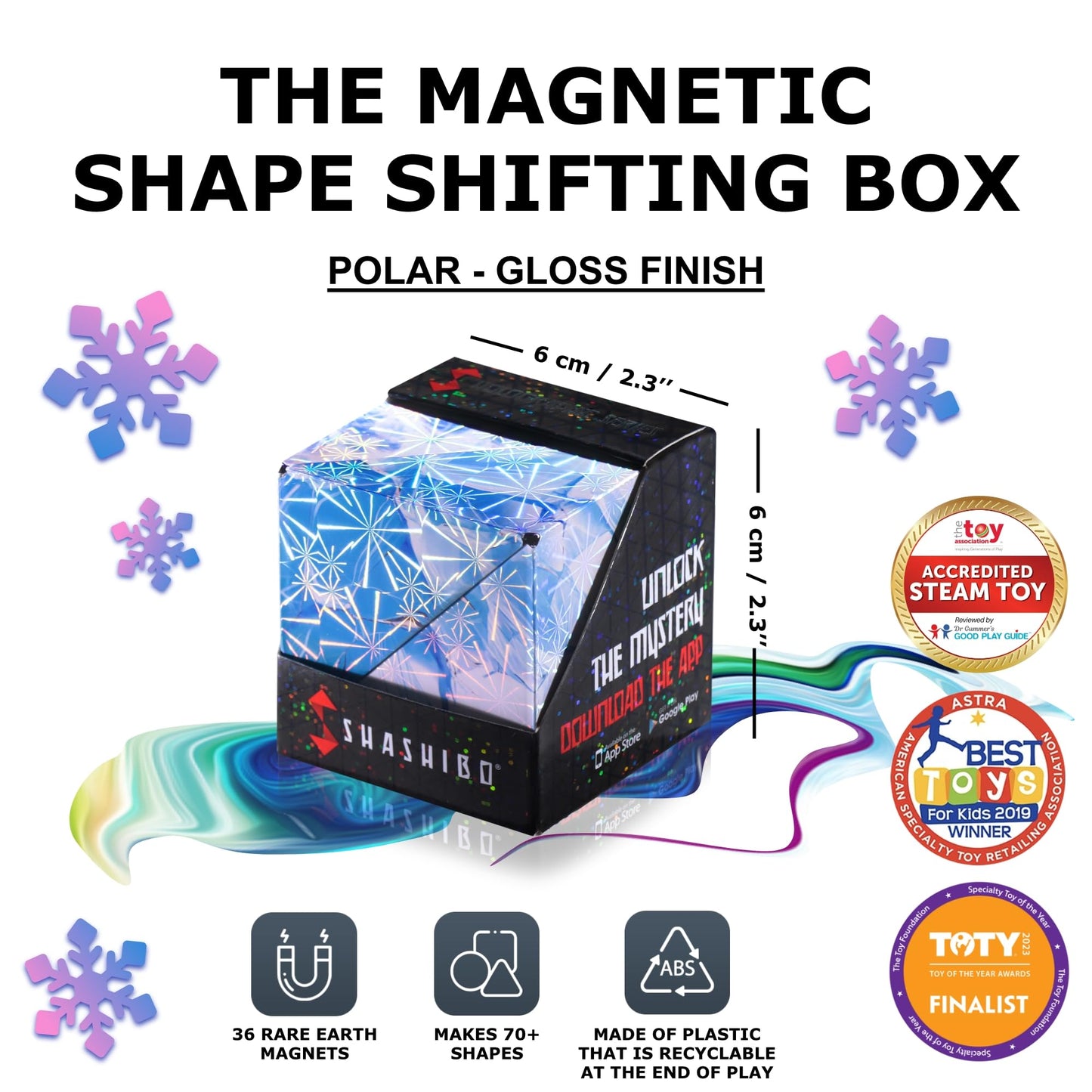 SHASHIBO Shape Shifting Box - Award-Winning Fidget Toy w/ 36 Rare Earth Magnets - Fidget Cube Transforms Into Over 70 Shapes, Sensory Toy Gift for Kids, Teens, and Adults (Vapor)