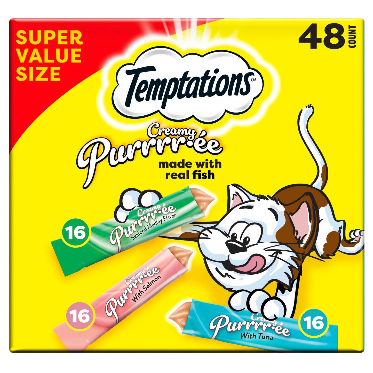 Temptations Creamy Puree Variety Pack of Squeezable Cat Treats, 0.42 oz. Tubes, 24 Count