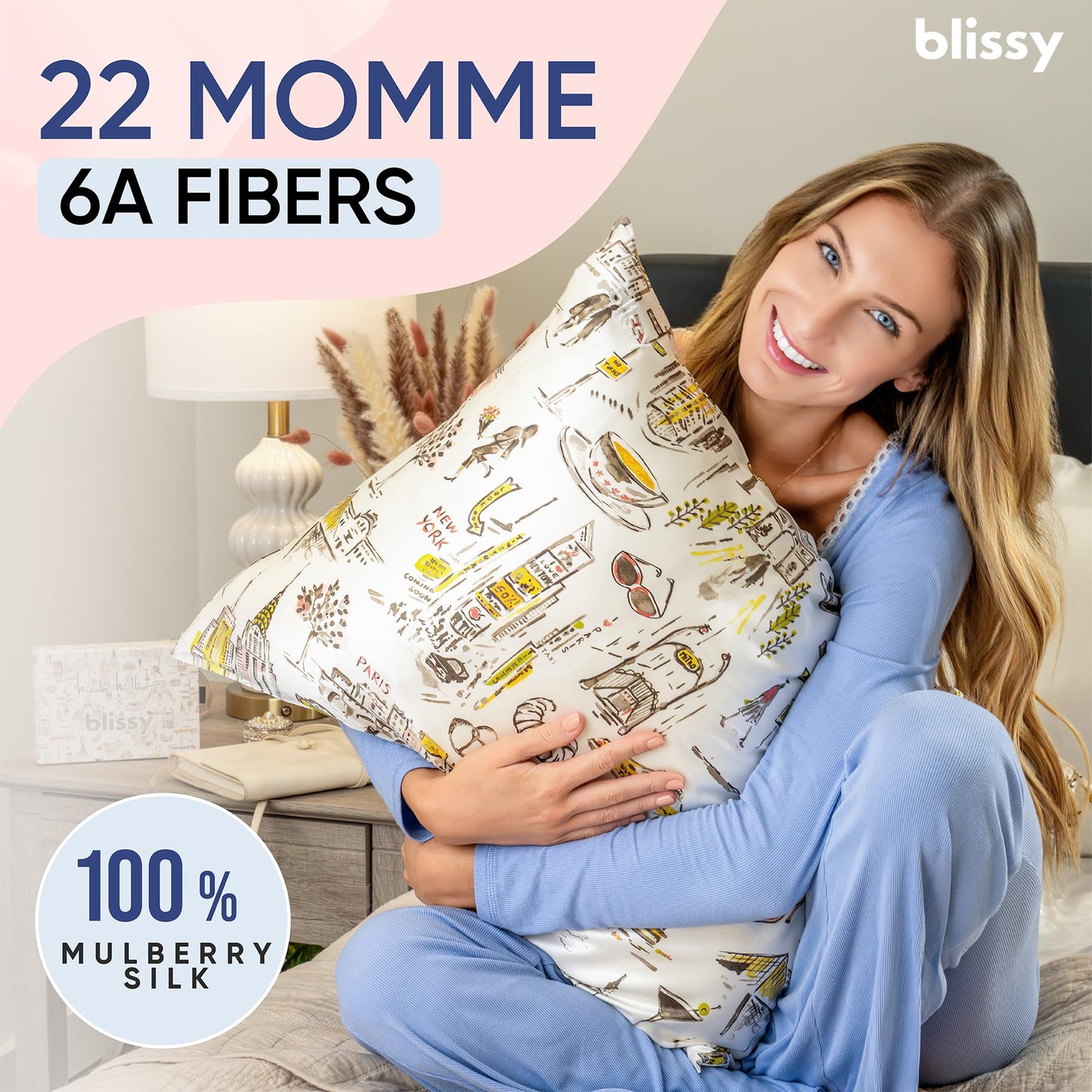 Blissy Silk Pillowcase - 100% Pure Mulberry Silk - 22 Momme 6A High-Grade Fibers - Silk Pillow Cover for Hair & Skin - Regular, Queen & King (Blissy White, Standard)