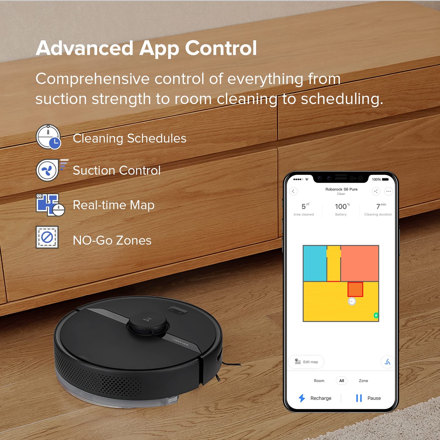 roborock Q7 M5+ Robot Vacuum and Mop, Upgraded from Q5 Max+, Up to 7-9 Weeks Self-Empty, 10000Pa Suction, Dual Anti-Tangle System for Pet Hair & Carpet, PreciSense LiDAR Navigation, App Control, Black