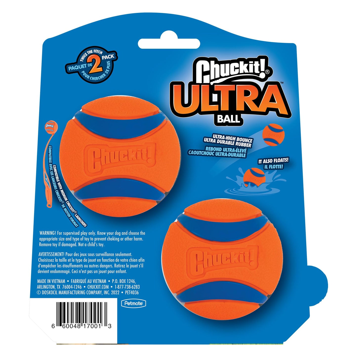 Chuckit! Ultra Ball Dog Toy - Medium Bouncy Fetch Balls For Dogs 20-60 lbs - Made from Durable Rubber - Floating Water Pet Toys - Size Medium - 2.5-inch Diameter - Pack of 2