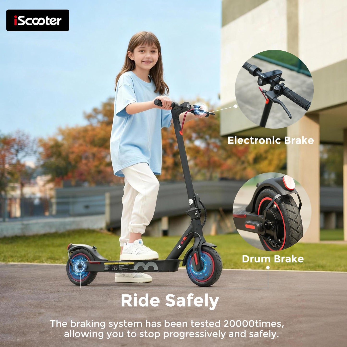 iScooter Electric Scooter Adults & Big Kids, 500/650 Peak Power, Up to 15/18/25 Miles Range, 19/22/25 MPH Top Speed, Cruise Control, Dual Braking System, Foldable E Scooter for Commuting & Campus Use