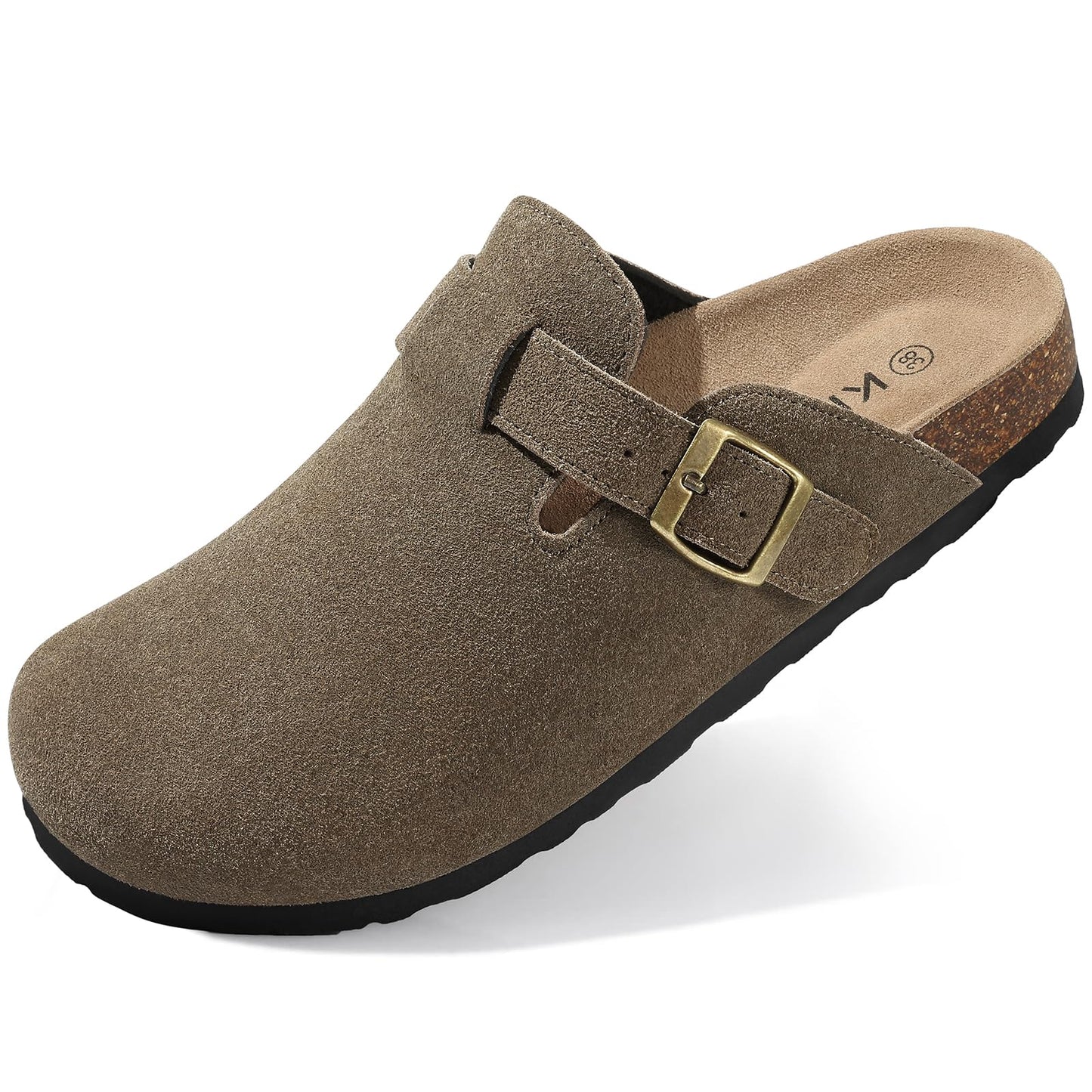 KIDMI Genuine Suede Clogs for Women Cork Footbed Sandals Leather Mules Potato Shoes with Arch Support