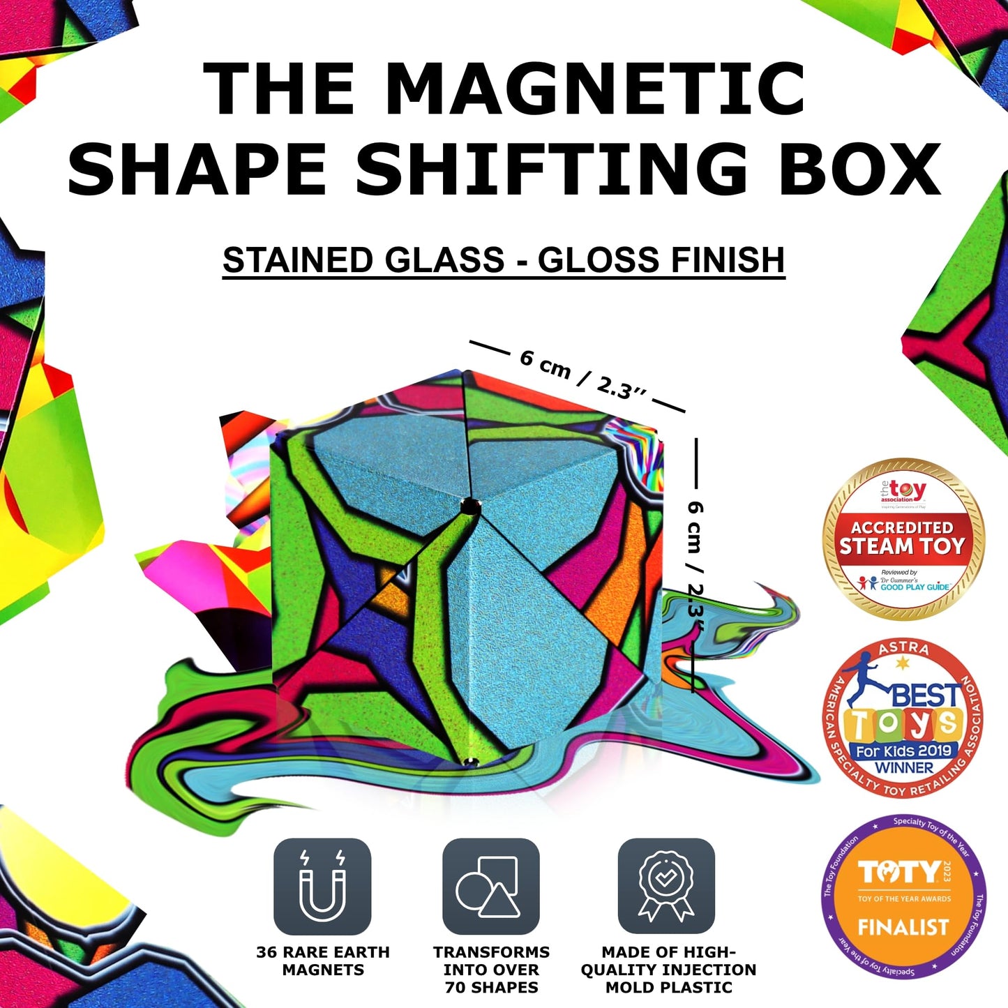 SHASHIBO Shape Shifting Box - Award-Winning Fidget Toy w/ 36 Rare Earth Magnets - Fidget Cube Transforms Into Over 70 Shapes, Sensory Toy Gift for Kids, Teens, and Adults (Vapor)