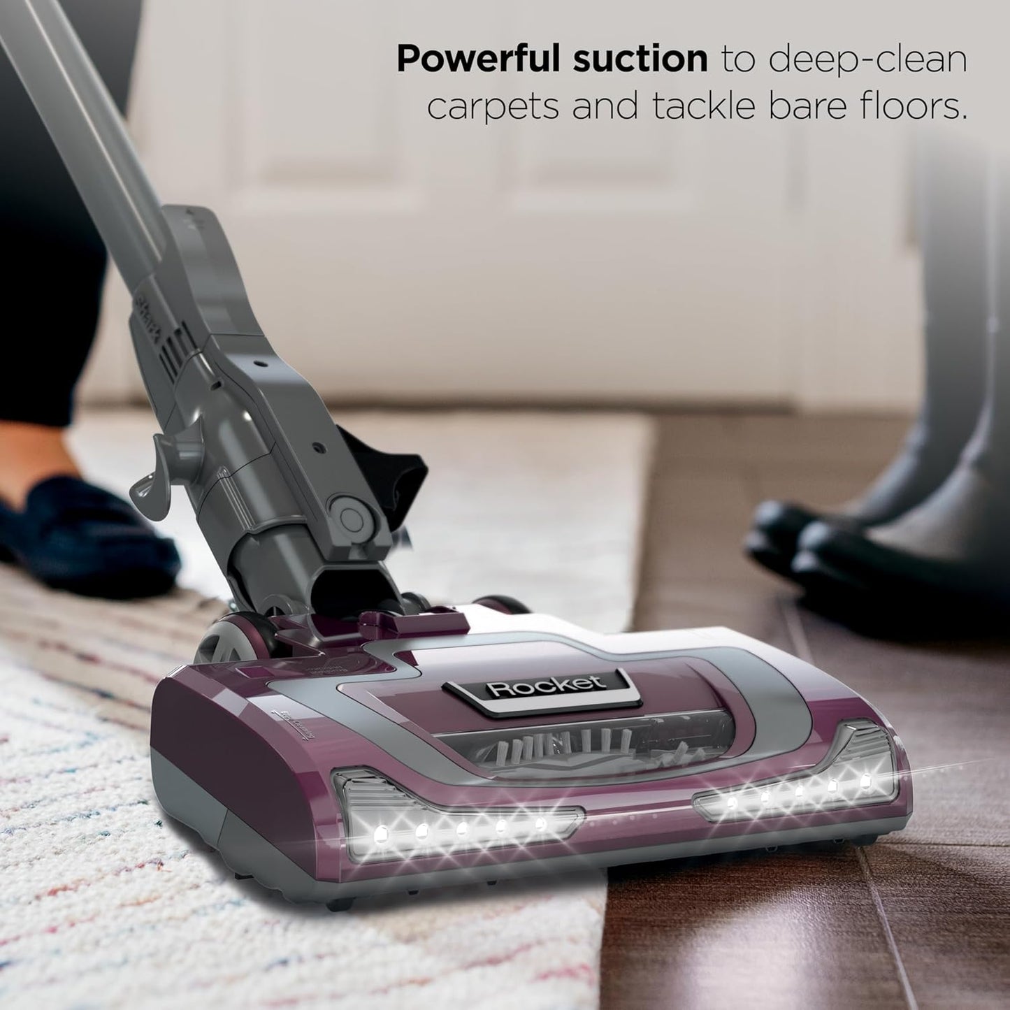 Shark HV322 Rocket Pet Plus Corded Stick Vacuum with LED Headlights, XL Dust Cup, Lightweight, Perfect for Pet Hair Pickup, Converts to a Hand Vacuum, with (2) Pet Attachments, Bordeaux/Silver