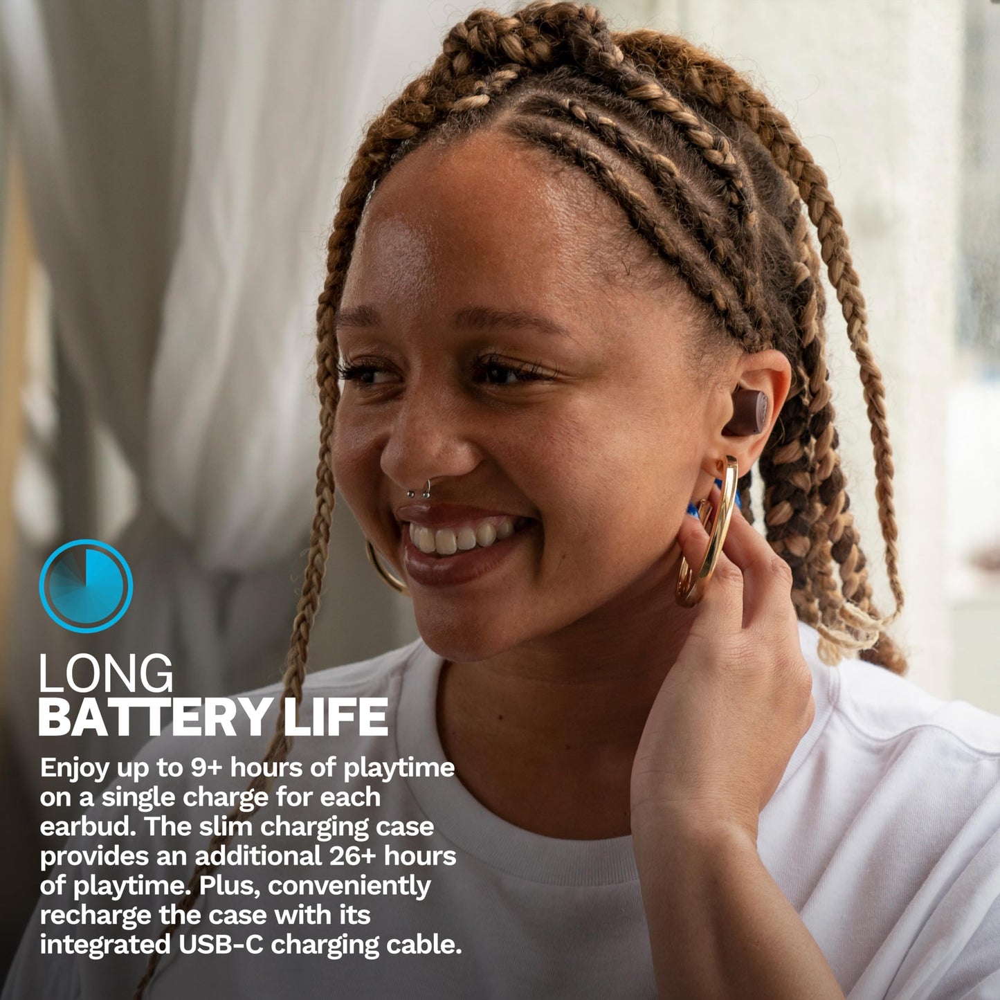 JLab Go Air Pop+ True Wireless Earbuds, in Ear Headphones, Bluetooth Earphones, 35H Playtime Ear Buds, Bluetooth Earbuds with Microphone, USB-C Charging Case, Dual Connect, EQ3 Sound, Black