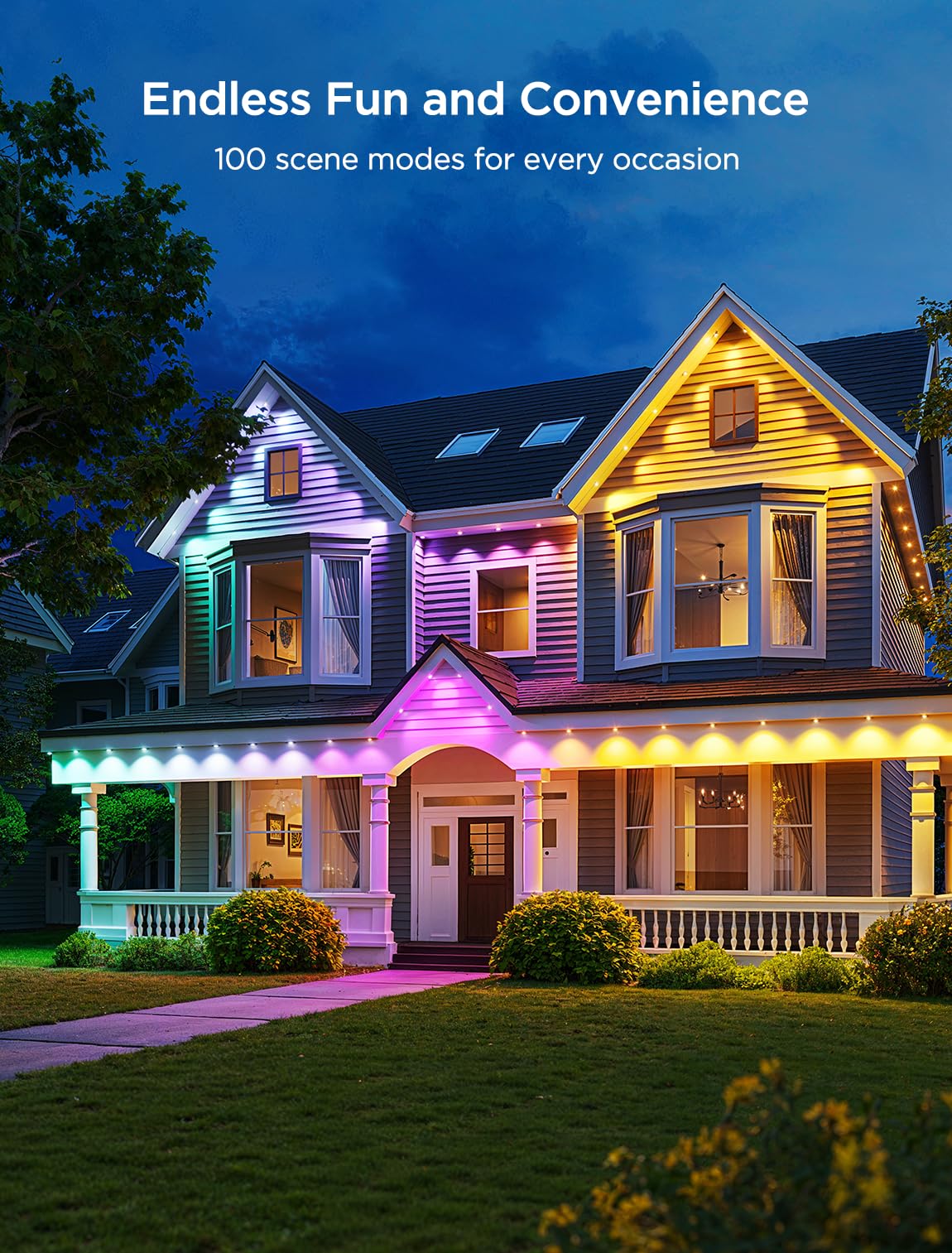 Govee Permanent Outdoor Lights 2, 150ft RGBIC Outdoor Lights with 108 LED Lights, IP67 Waterproof, 100 Scene Modes with 40lm White for Outdoor Decorations, Works with Alexa, Google Assistant, White