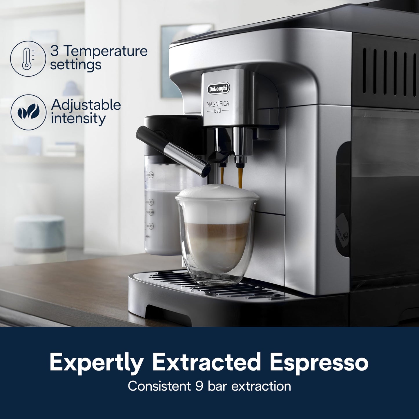 De'Longhi Magnifica Plus Fully Automatic Espresso Machine - Brew 18+ One Touch Coffee Recipes for up to 4 User Profiles, Automatic Milk Steam Wand & Built-in Grinder, Touchscreen Display