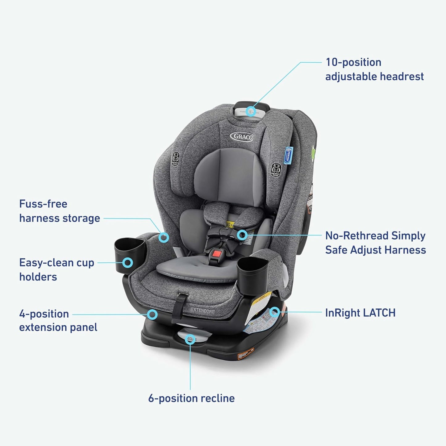Graco Extend2Fit Convertible Baby Car Seat, Rear and Forward Facing, Adjustable Extension Panel for Extra Legroom, Gotham