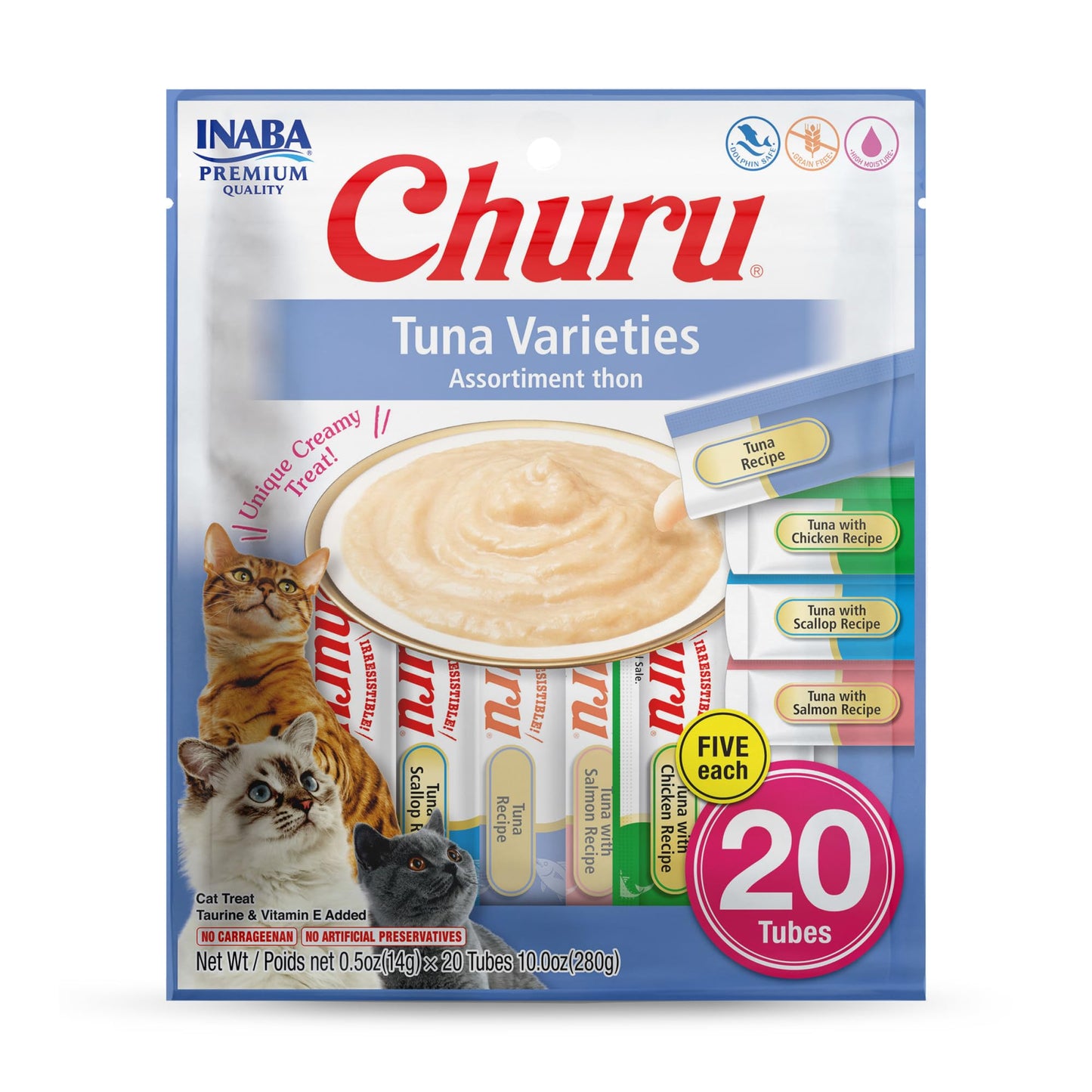 INABA Churu Cat Treats, Grain-Free, Lickable, Squeezable Creamy Purée Cat Treat/Topper, 60 Servings, Chicken Variety Box