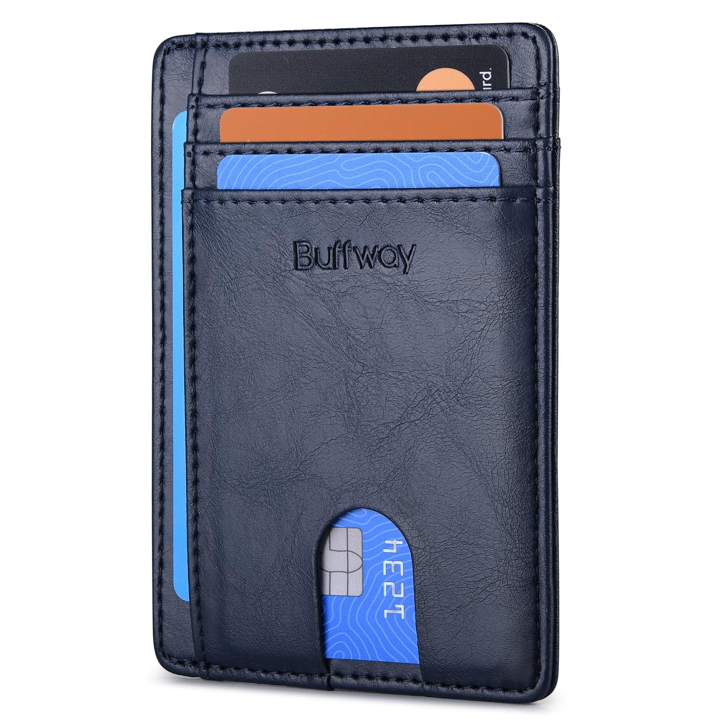 Buffway Slim Minimalist Front Pocket RFID Blocking Leather Wallets for Men and Women - Alaska Black