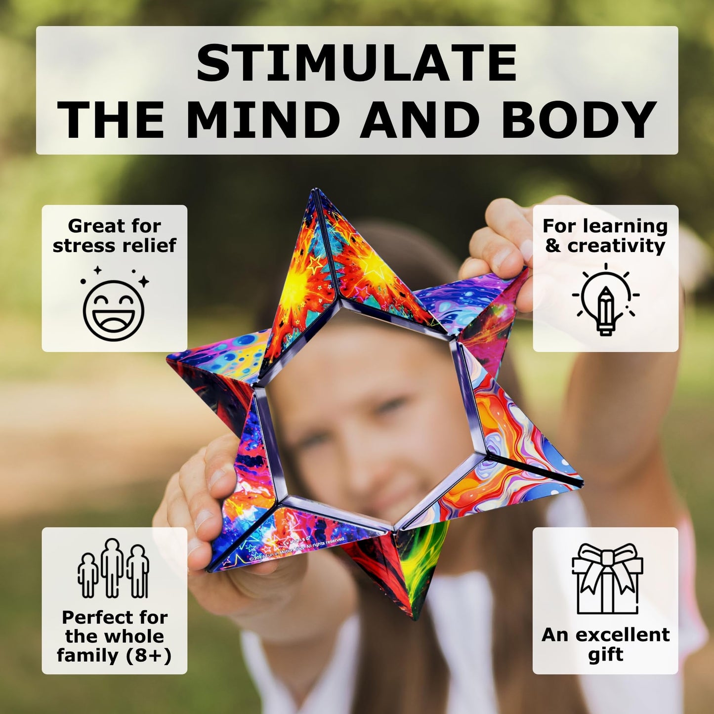 SHASHIBO Shape Shifting Box - Award-Winning Fidget Toy w/ 36 Rare Earth Magnets - Fidget Cube Transforms Into Over 70 Shapes, Sensory Toy Gift for Kids, Teens, and Adults (Vapor)