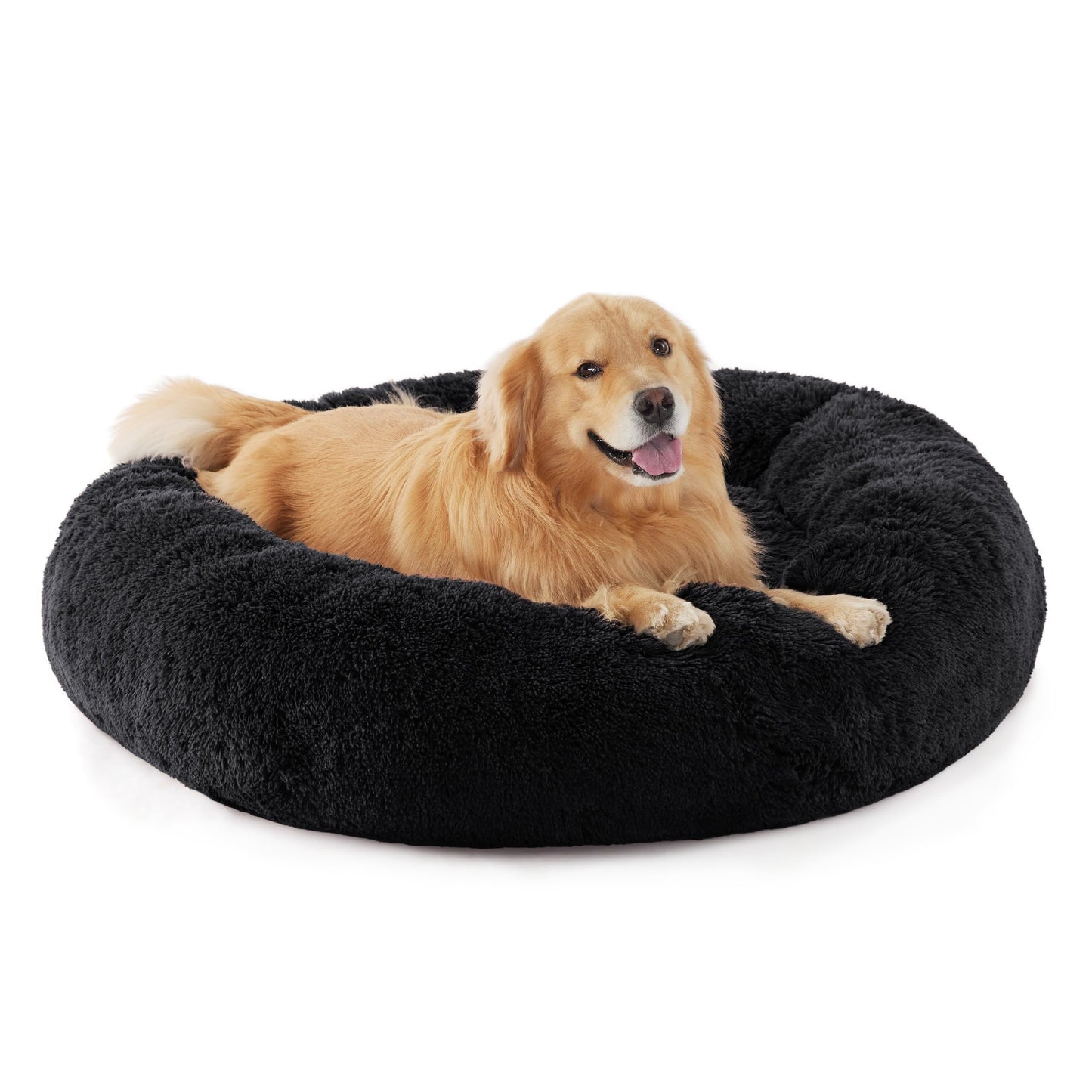 Bedsure Calming Dog Bed Medium Size Dog - Donut Washable Medium Pet Bed, 30 inches Anti-Slip Round Fluffy Plush Faux Fur Cat Bed, Fits up to 45 lbs Pets, Camel