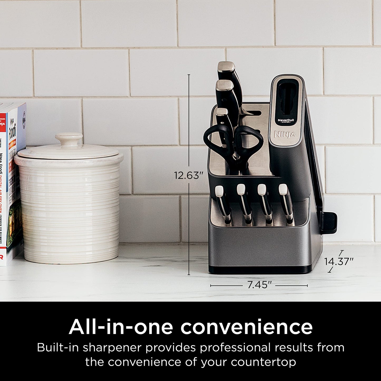 Ninja Knife Set, Knife Sharpener, Knife Block Set, Stainless Steel Knives, 14 Piece Set, Steak Knives, Chef Knives and More, Foodi NeverDull, Black, K32014