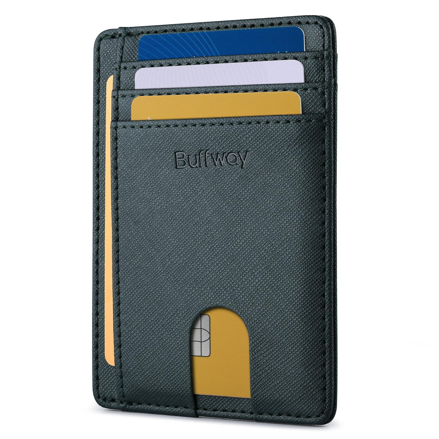 Buffway Slim Minimalist Front Pocket RFID Blocking Leather Wallets for Men and Women - Alaska Black