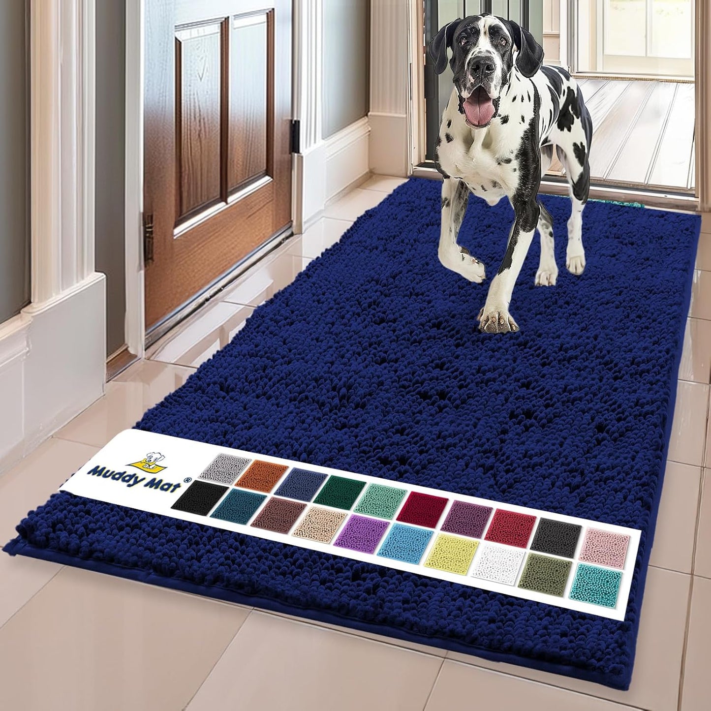 Muddy Mat® Shown on TV Super Absorbent Microfiber Dog Door Mat for Muddy Paws, Non-Slip Washable Pet Rug, Quick Dry Chenille Entryway Carpet, Machine Washable Indoor Outdoor mat, Grey 30"x19"