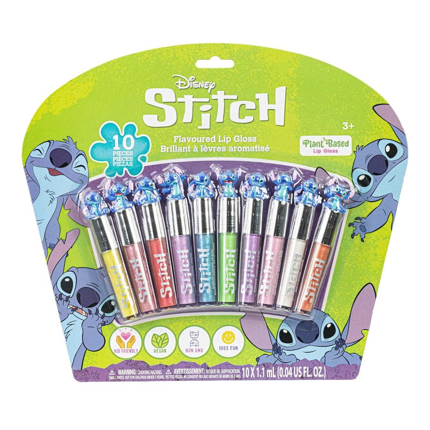 Disney Stitch 10 Piece Plant Based Lip Gloss, Girls Party Favors, First Makeup Set for Girl, Perfect for Parties, Sleepovers, and Birthday Gifts, Ages 3+, by Townley Girl