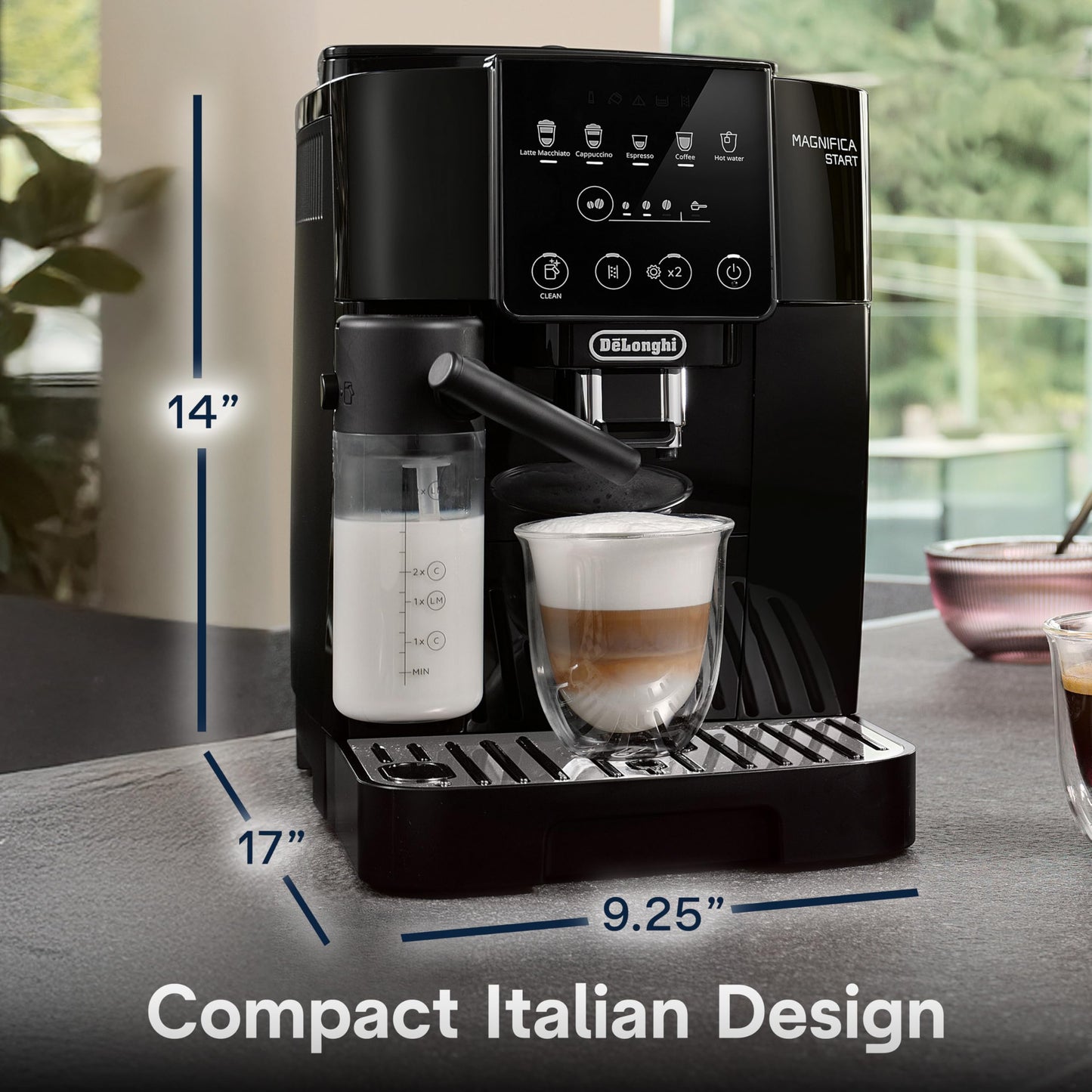 De'Longhi Magnifica Plus Fully Automatic Espresso Machine - Brew 18+ One Touch Coffee Recipes for up to 4 User Profiles, Automatic Milk Steam Wand & Built-in Grinder, Touchscreen Display